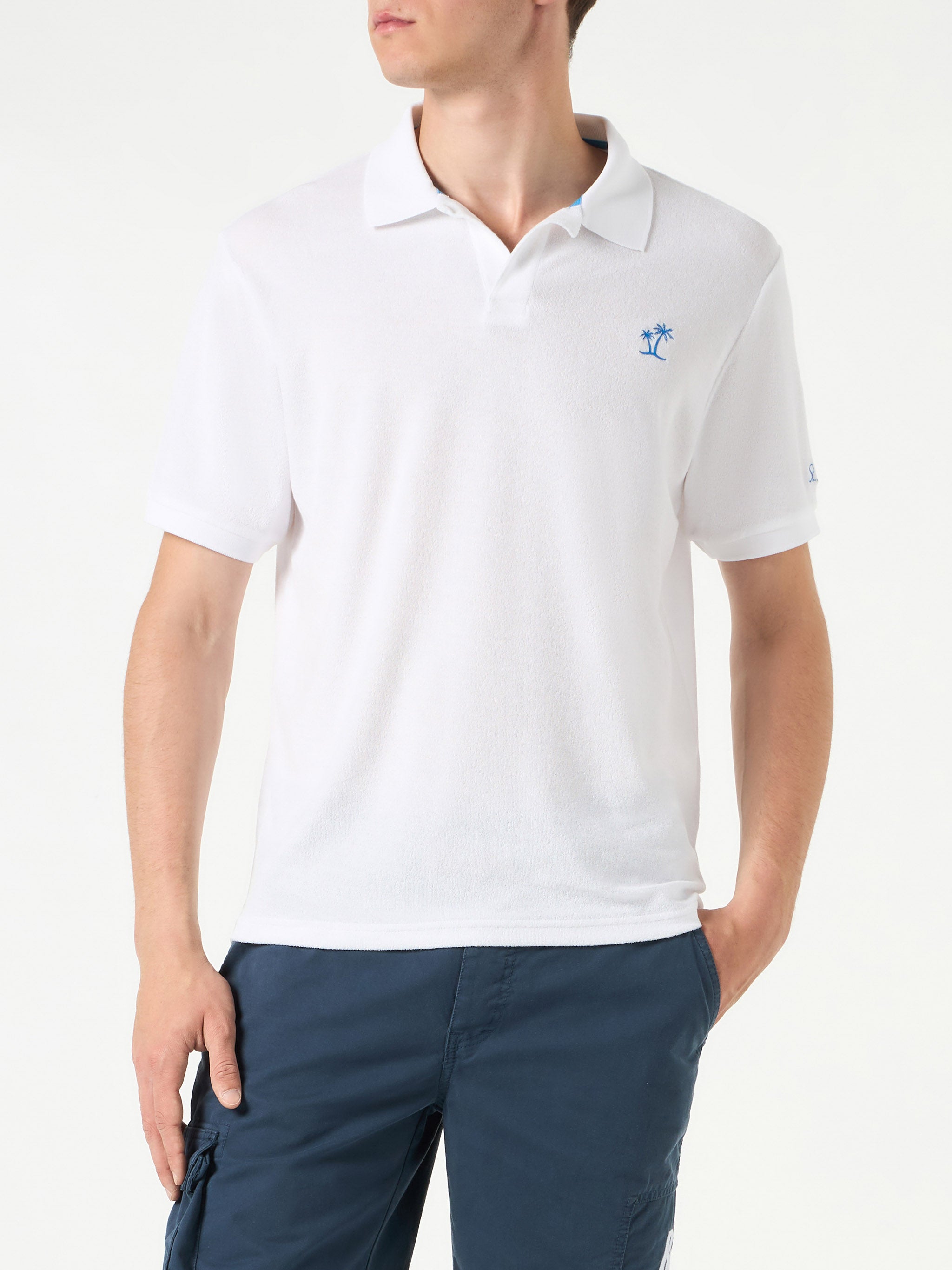 Man White Cotton Terry Polo