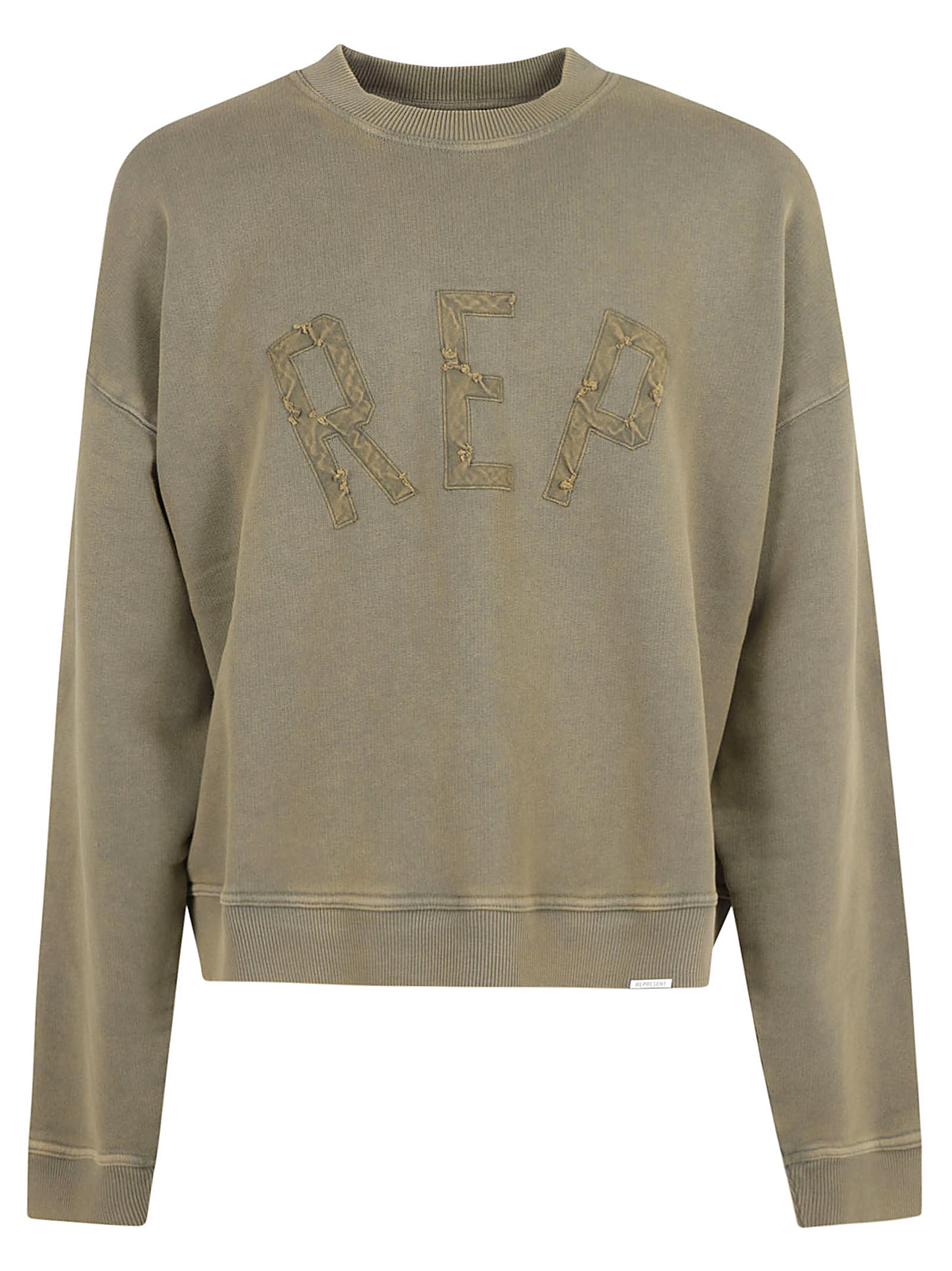 Washed Effect Logo Detail Ribbed Sweatshirt