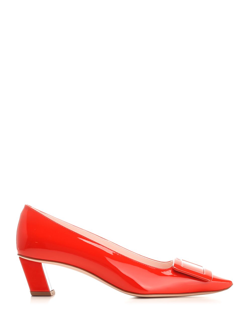 Belle Vivier Red Patent Pumps With Metal Buckle