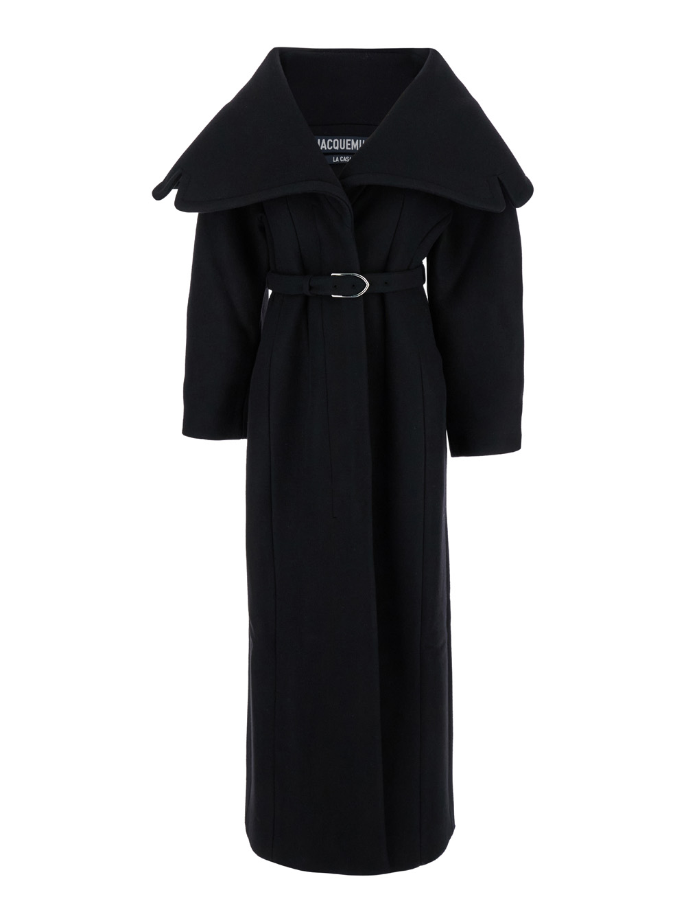 le Manteau Caruso Long Black Coat With Oversized Revers In Wool Woman