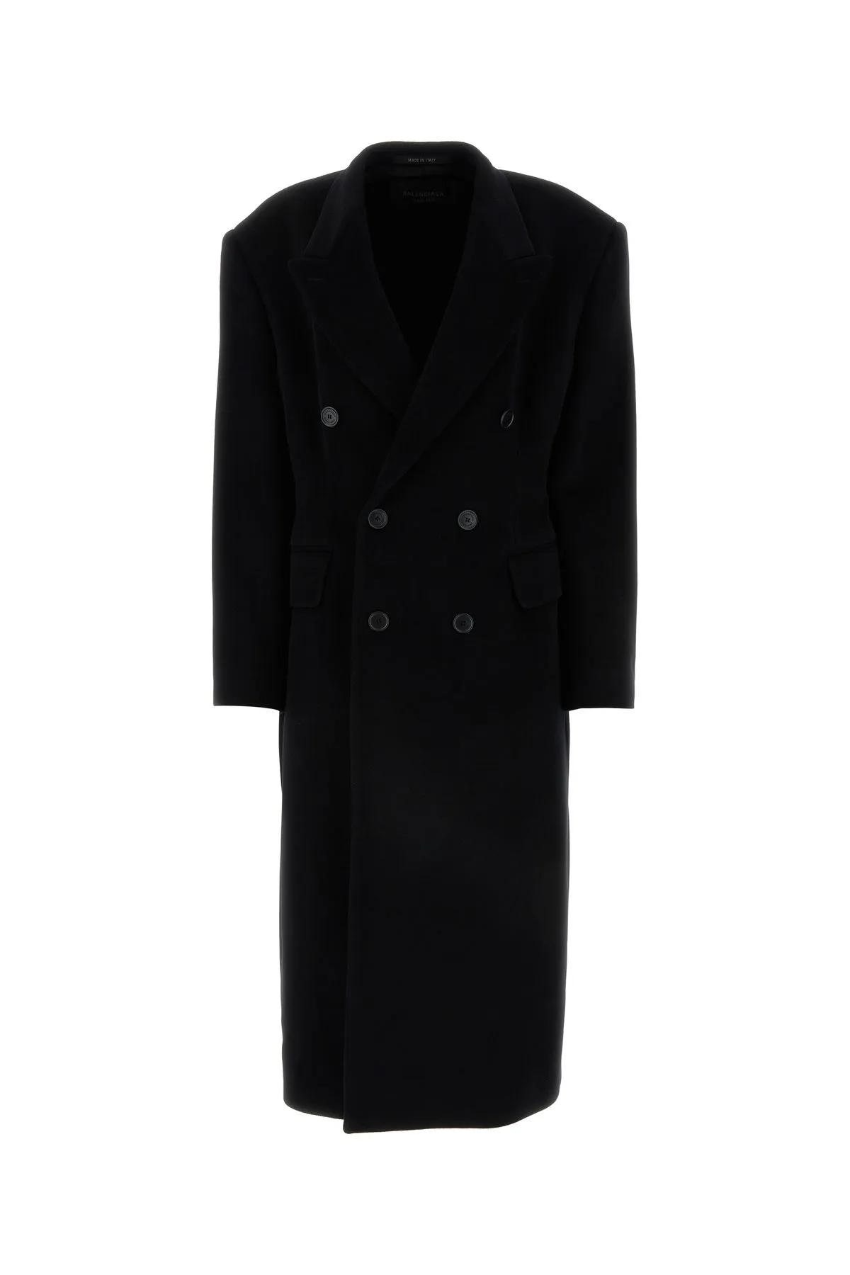 Balenciaga Black Cashmere Blend Oversize Cinched Coat