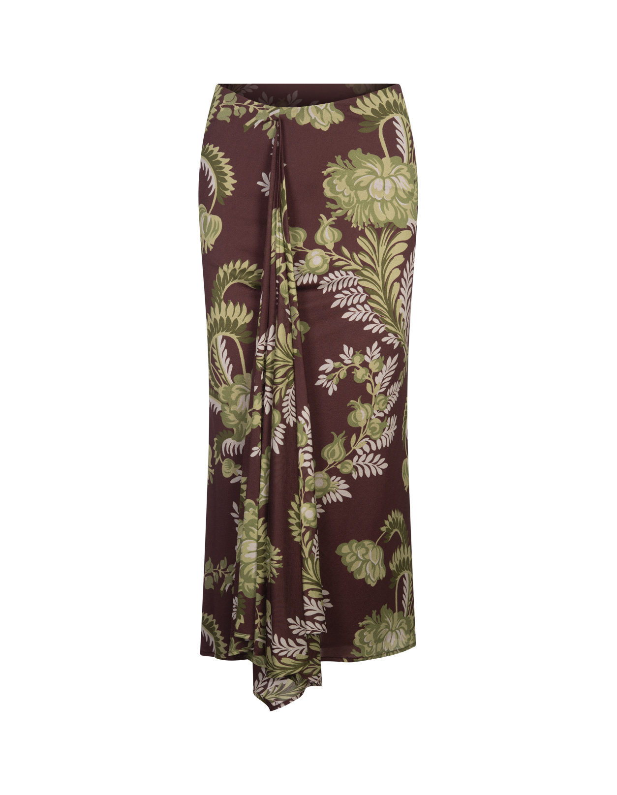 Bordeaux Midi Skirt With Floral Foliage Print