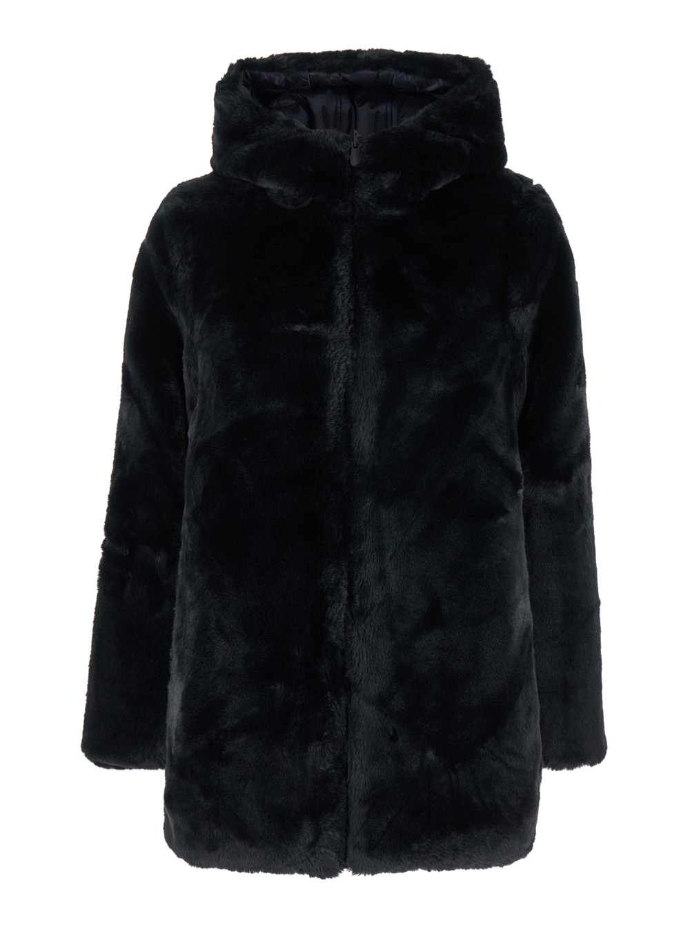 bridget Black Hooded Down Jacket In Faux-fur Woman