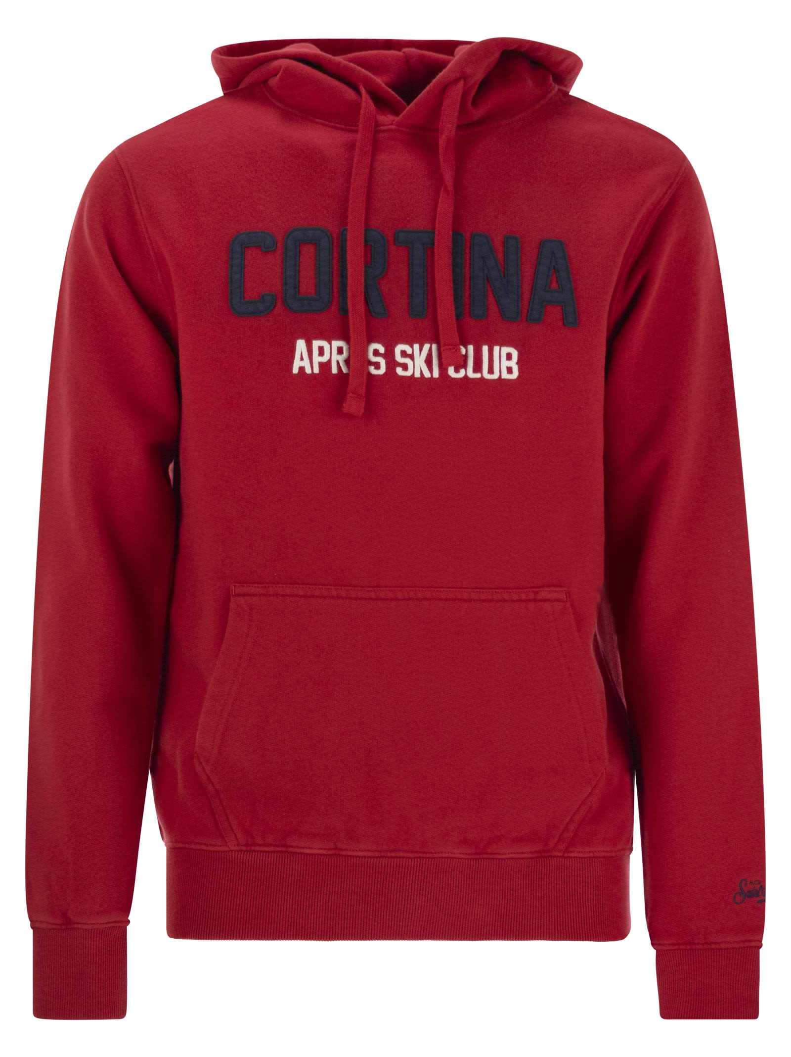 Mens Red Tribeca Sweatshirt With Cortina Apres Ski Club Logo Embroidery