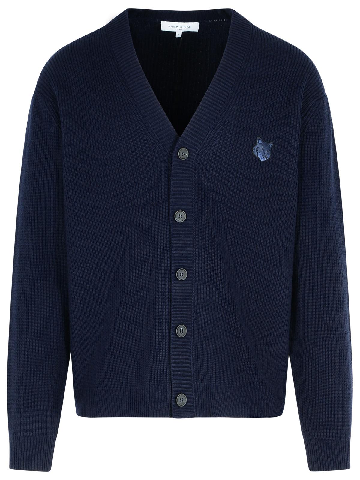 Maison Kitsuné Cardigan In Navy Wool Blend