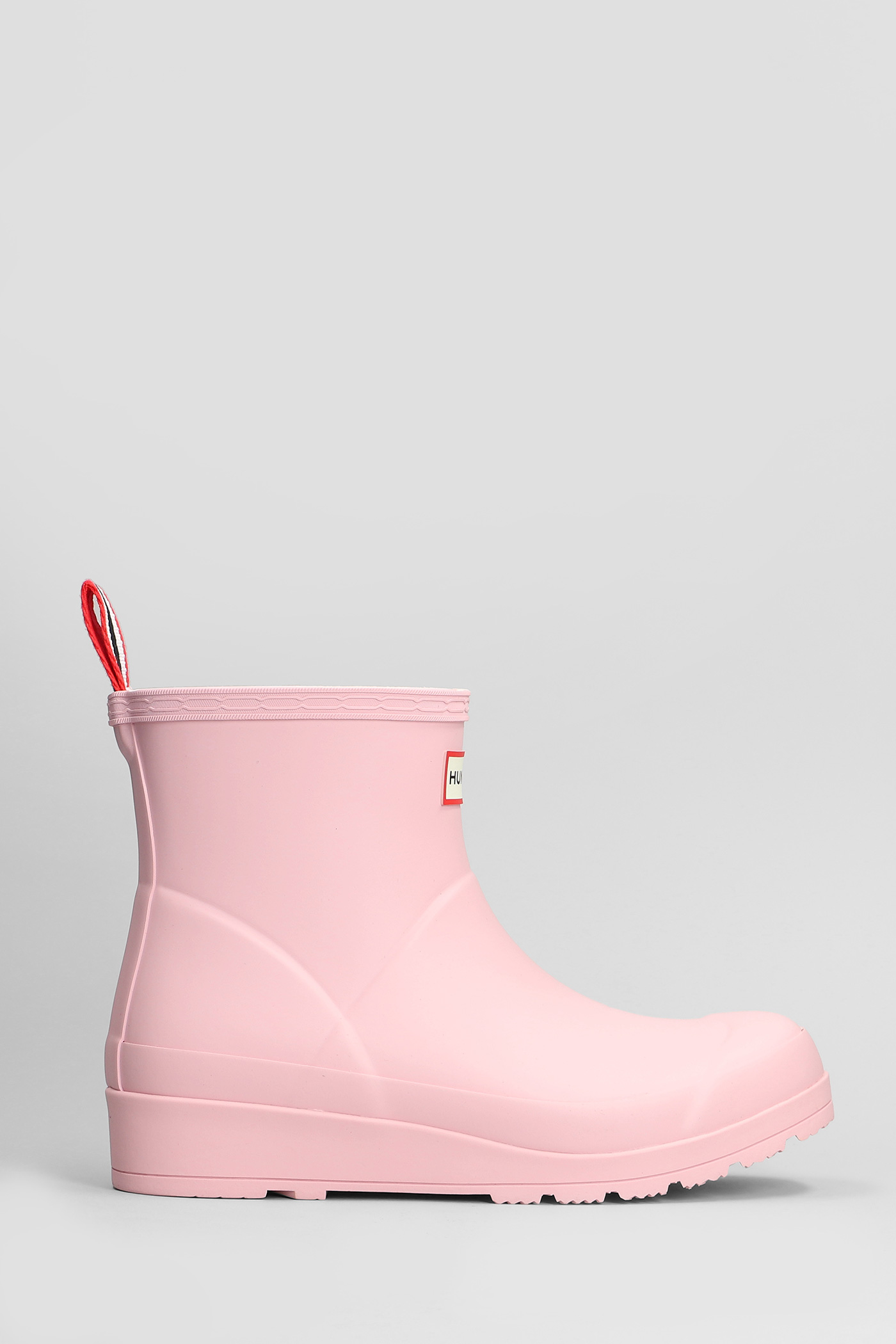 Play Boot Short Low Heels Ankle Boots In Rose-pink Rubber/plasic