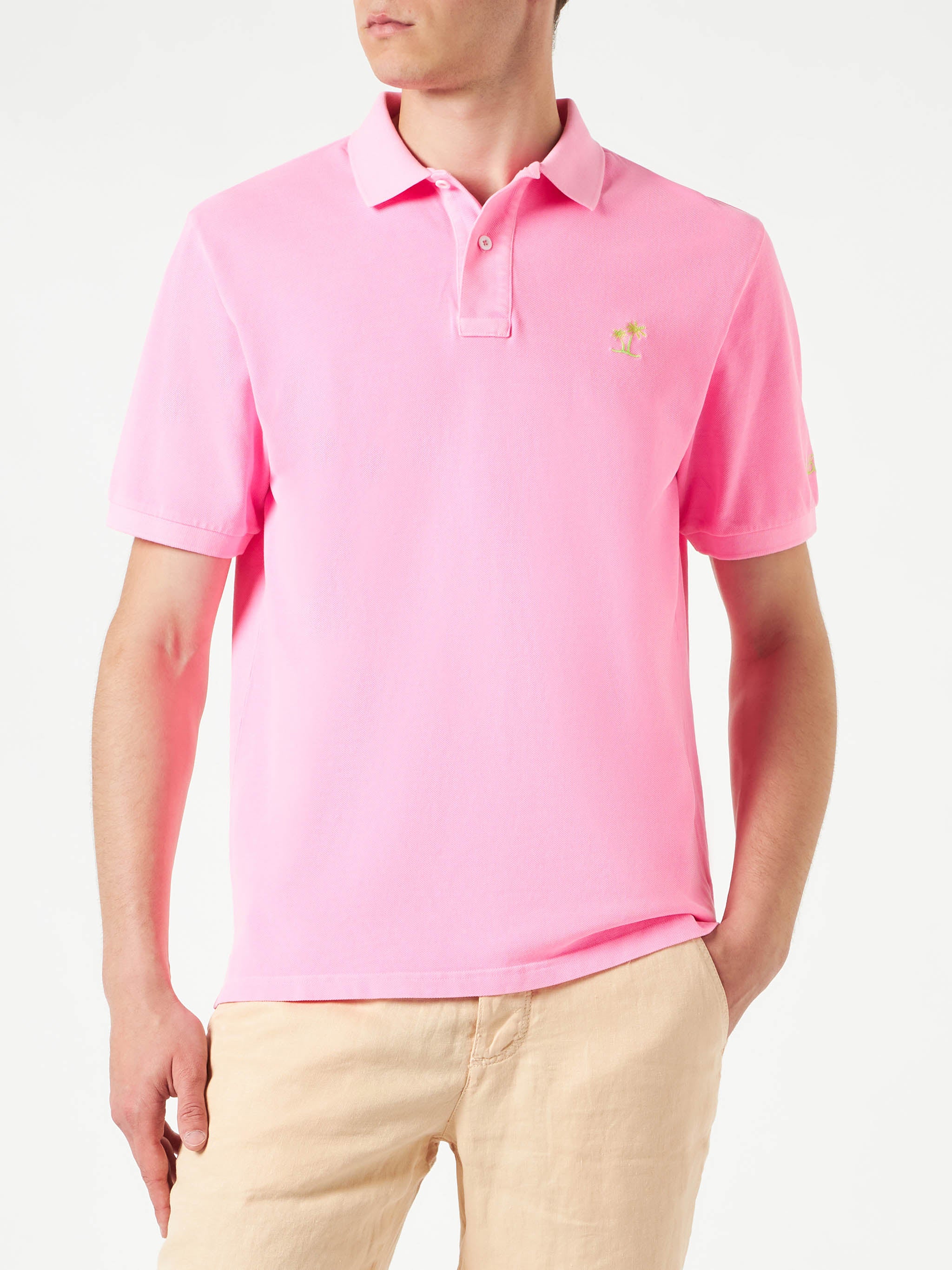 Pink Piquet Polo With St. Barth Logo And Vintage Effect