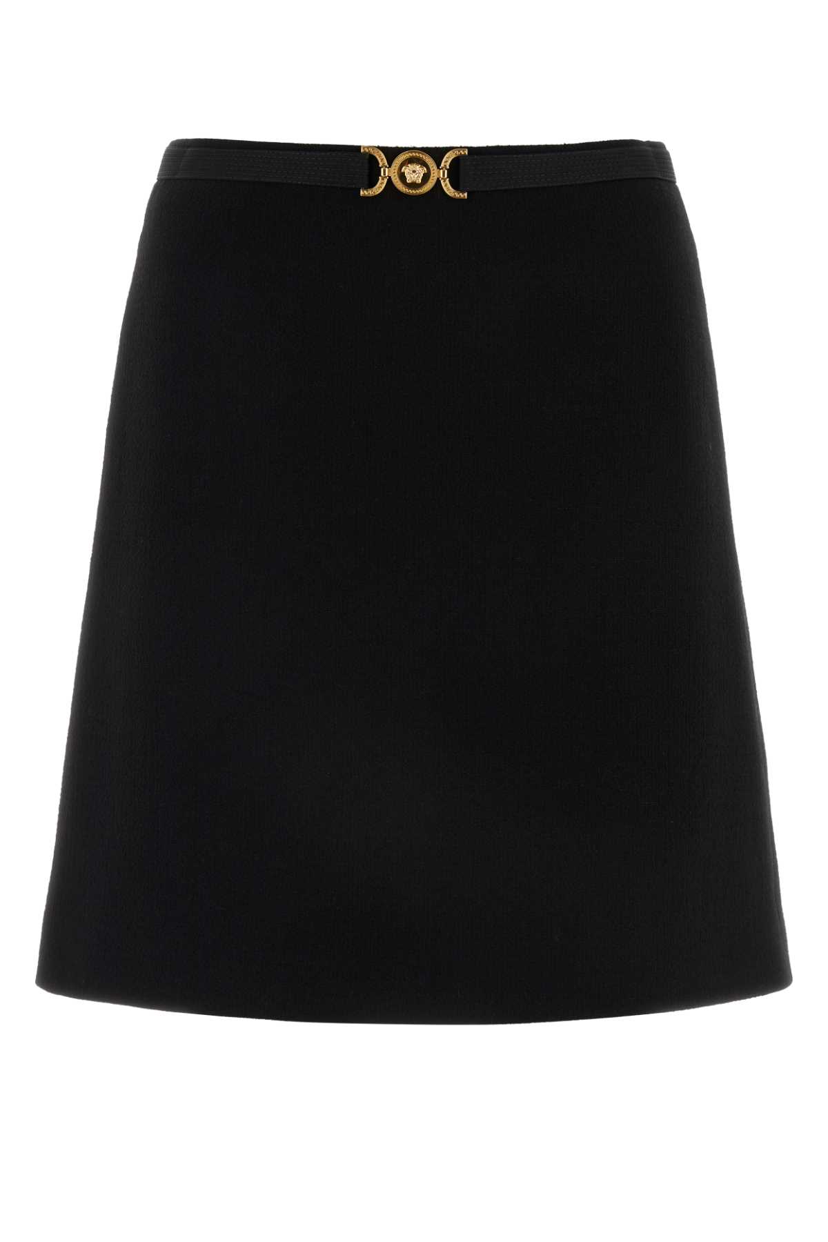 Black Stretch Wool Blend Skirt