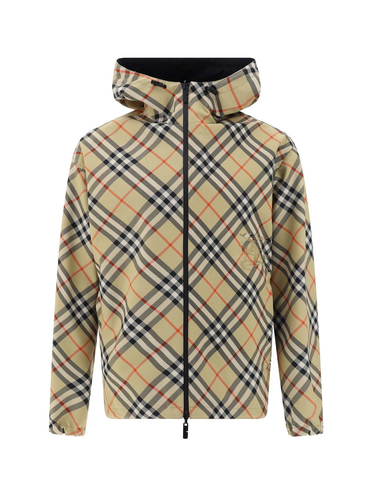 Logo Embroidered Checked Reversible Jacket