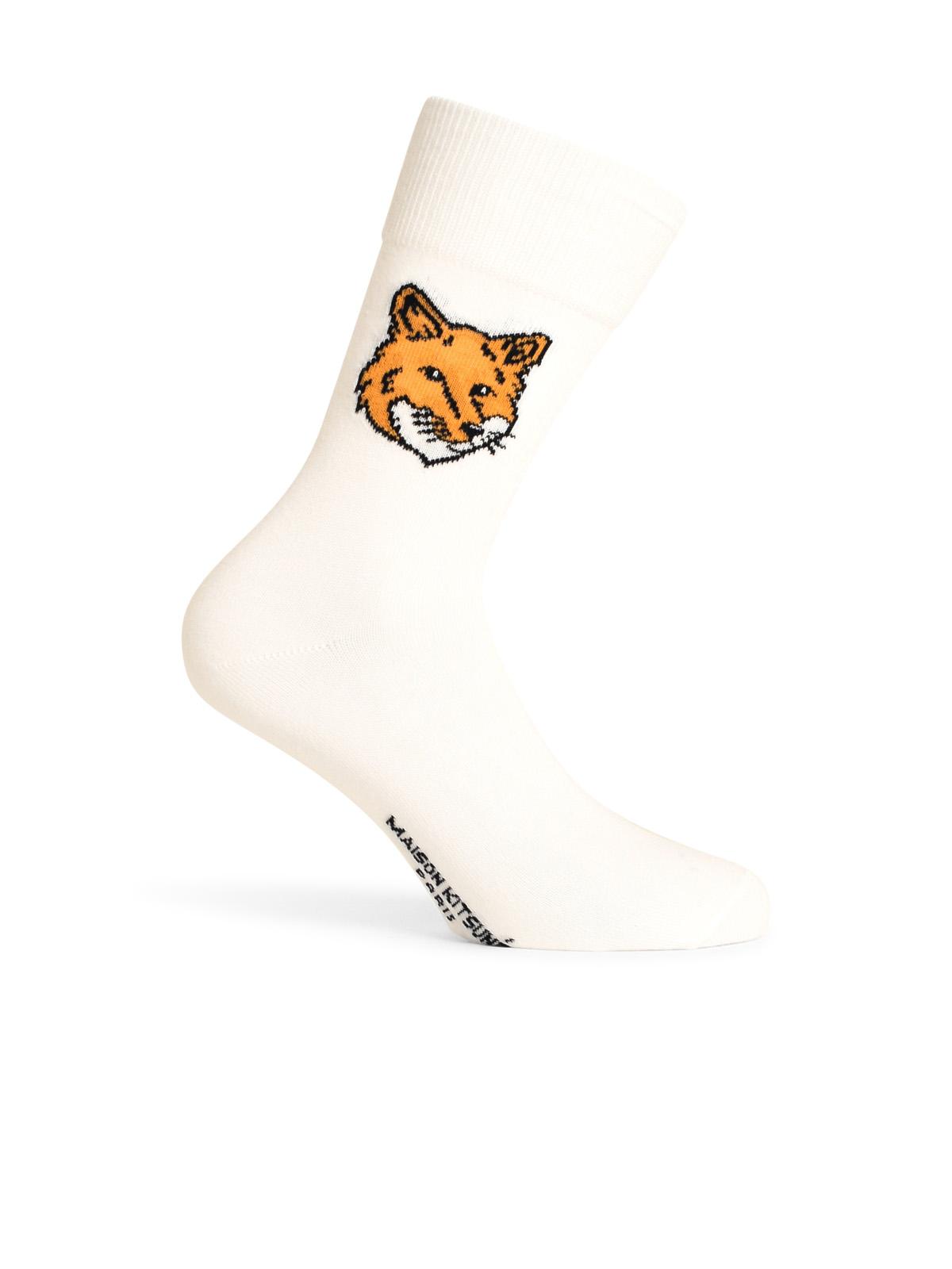 Maison Kitsuné fox Head White Cotton Blend Socks