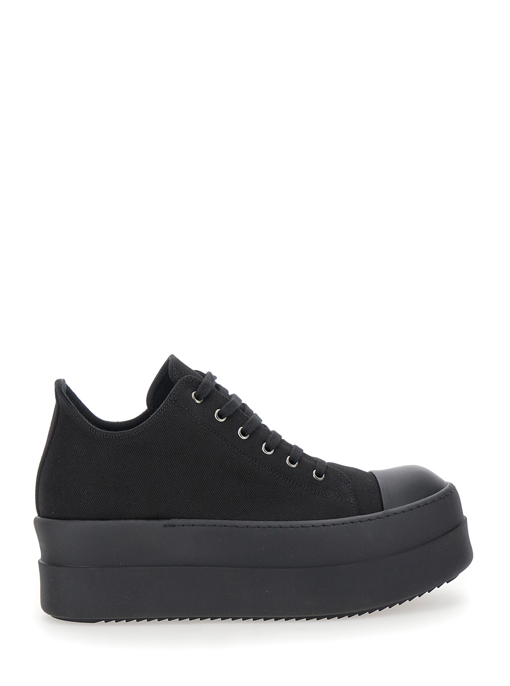 Black Low Top Sneakers With Double Bumper In Cotton Man