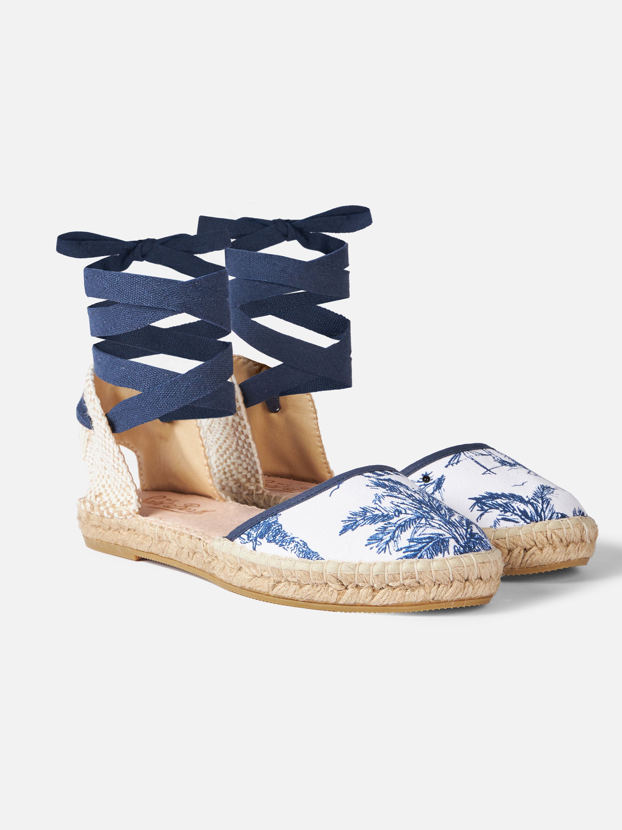 Flat Espadrillas With Toile De Jouy Print