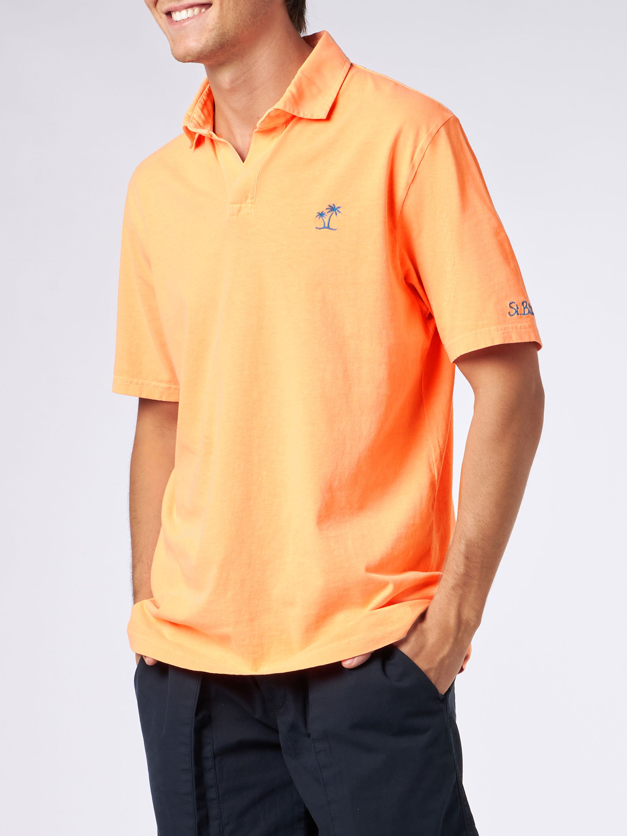 Man Orange Cotton Jersey Polo