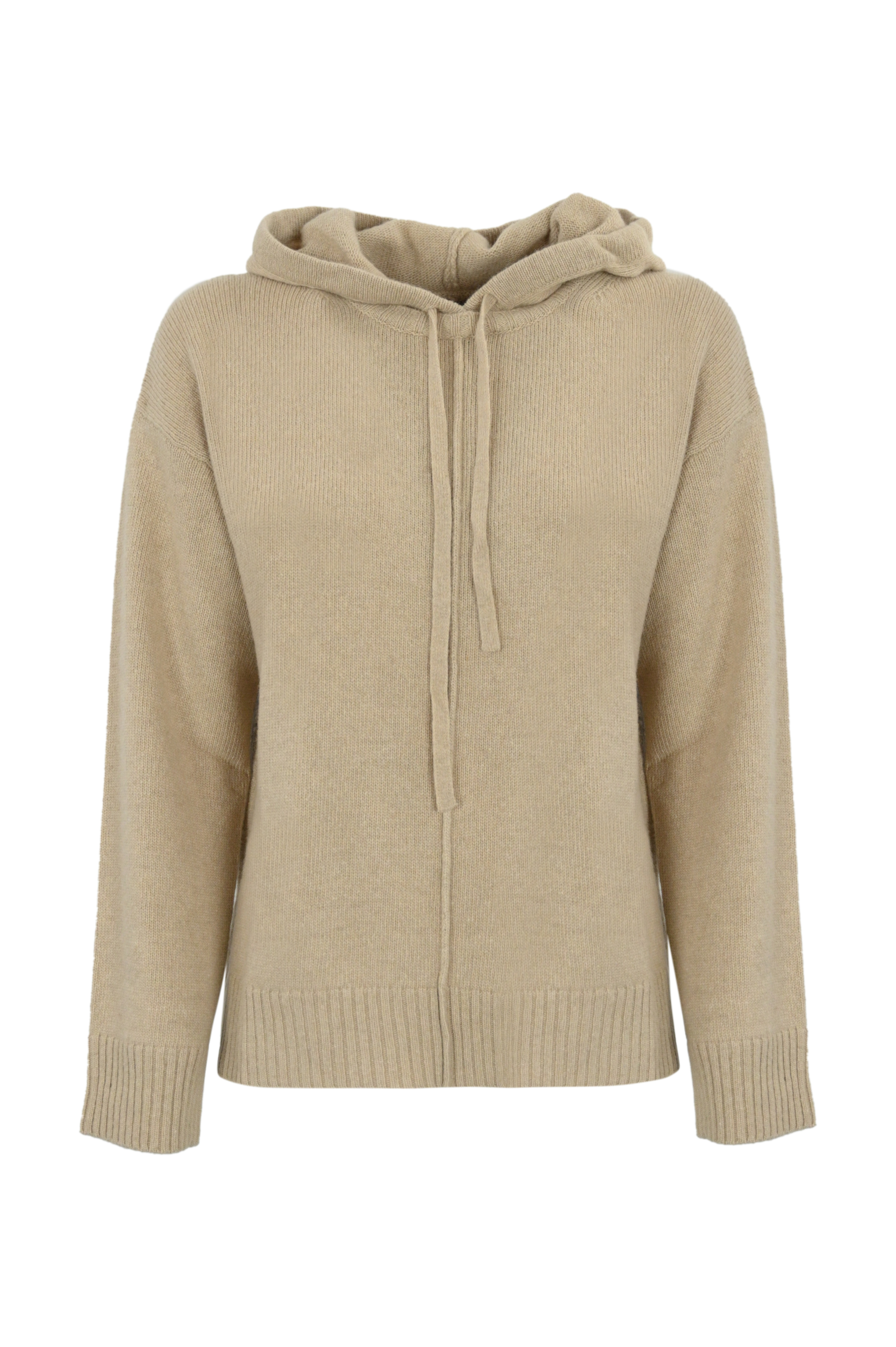 Beige Cashmere Knit Sweatshirt With Hood