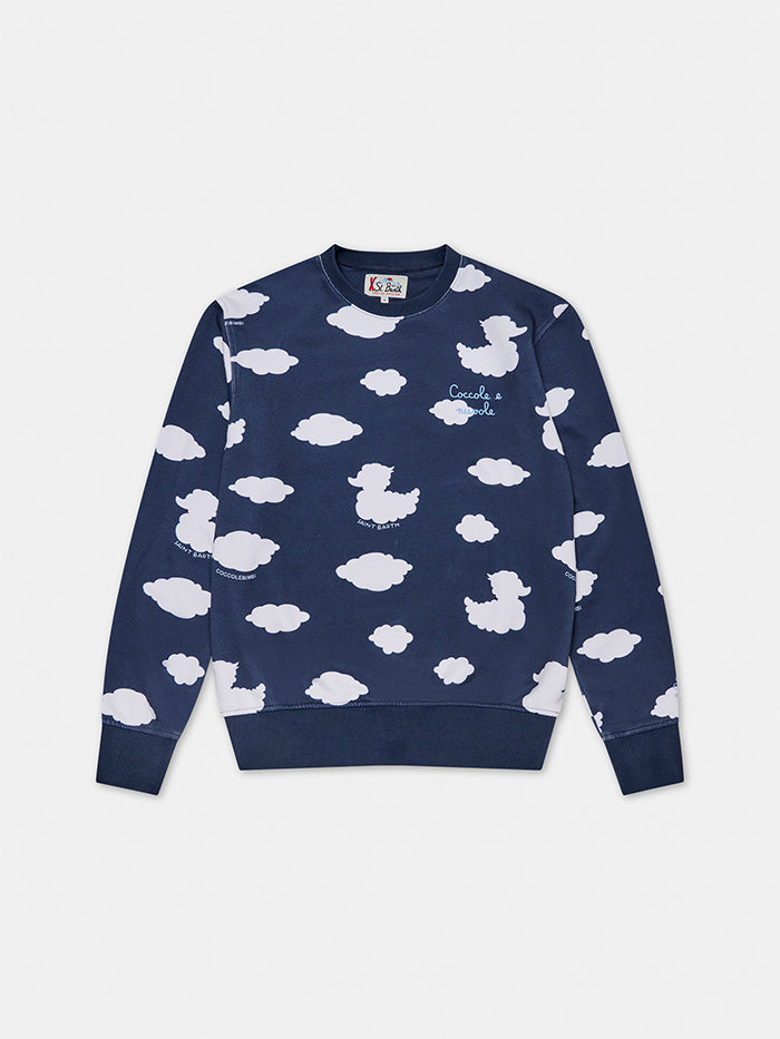 Crewneck Blue Sweatshirt With Coccole E Nuvole Embroidery Coccolebimbi Special Edition