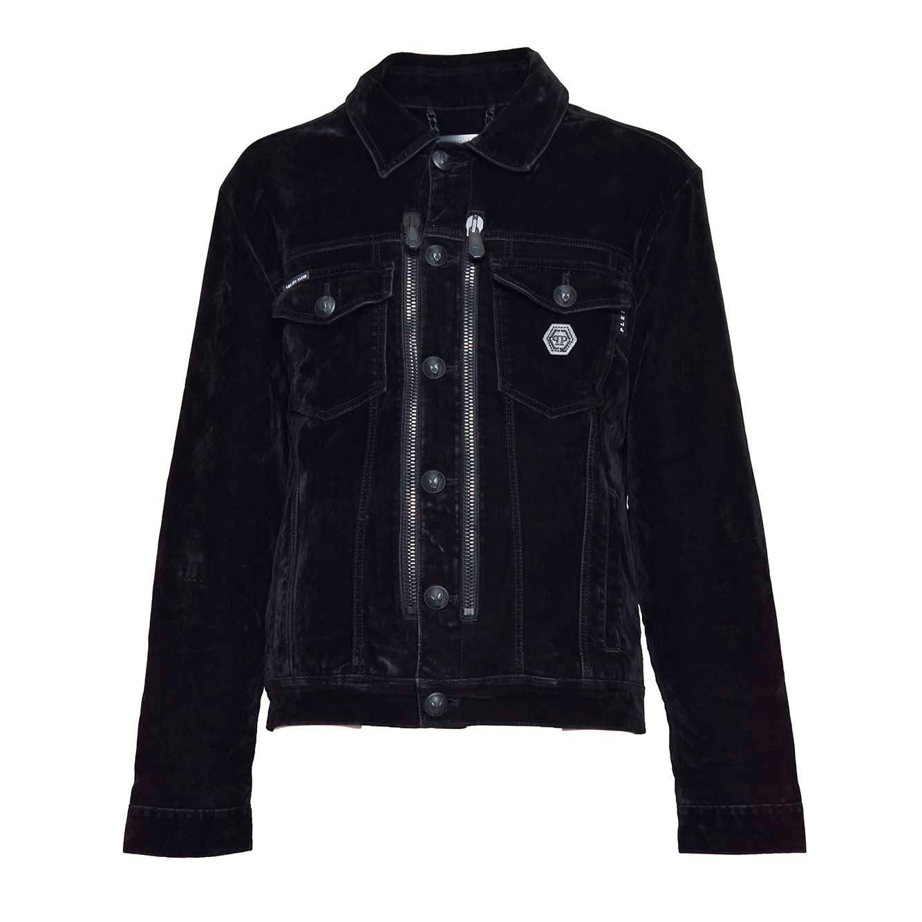 Logo Embellished Zipped Denim Jacket