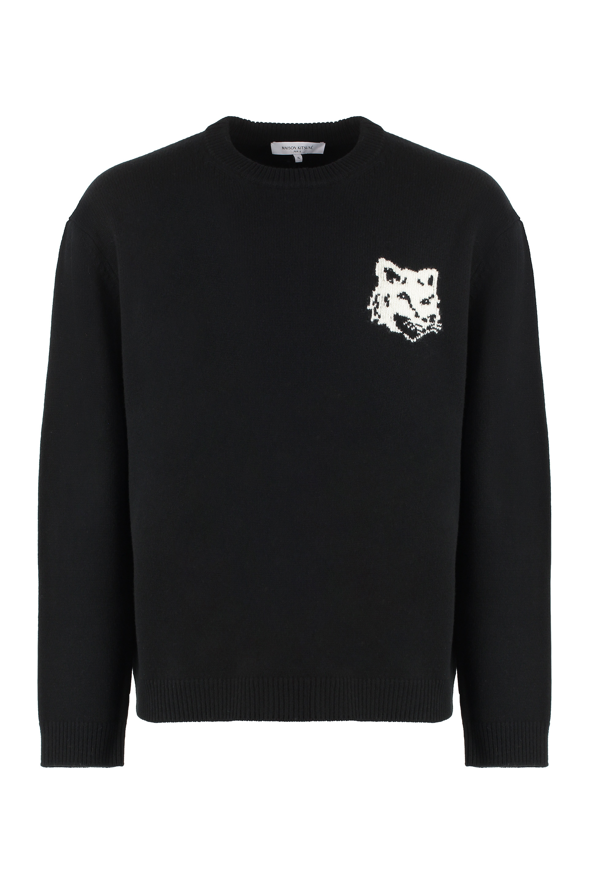 Shop Maison Kitsuné Crew-neck Wool Sweater In Black