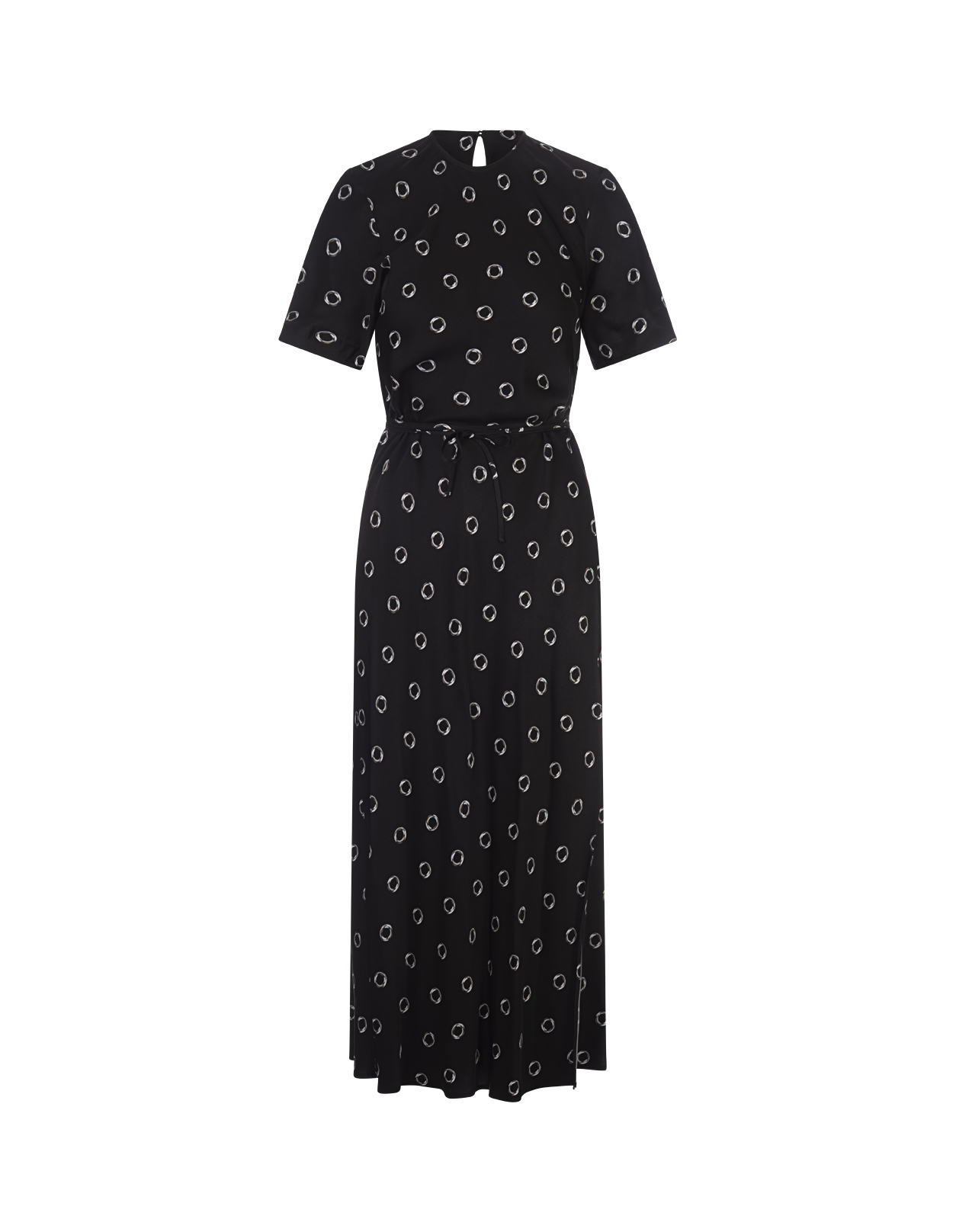 Printed Black Viscose Midi Dress