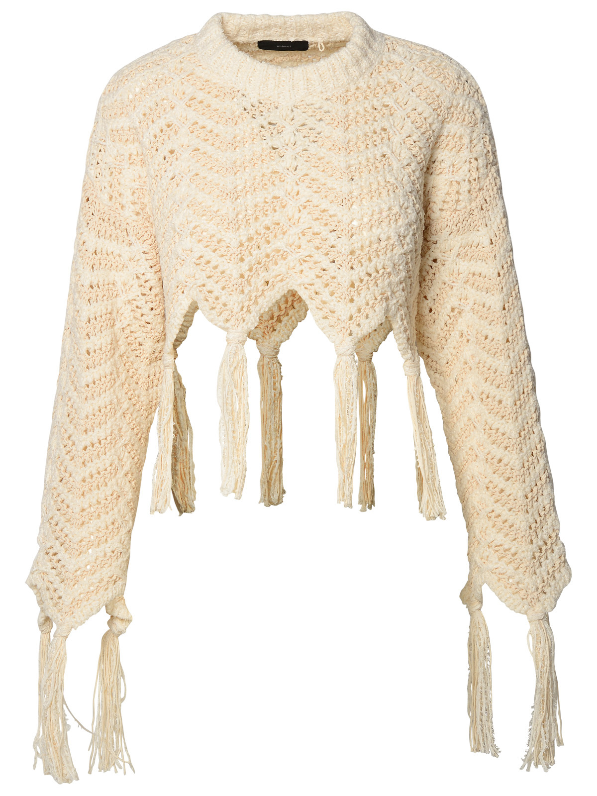 Chevron-knit Fringed Crewneck Jumper