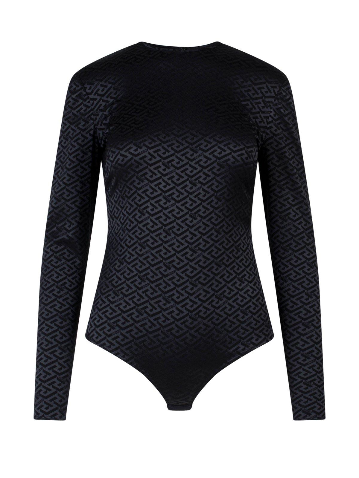 Greca Pattern Long Sleeved Crewneck Bodysuit