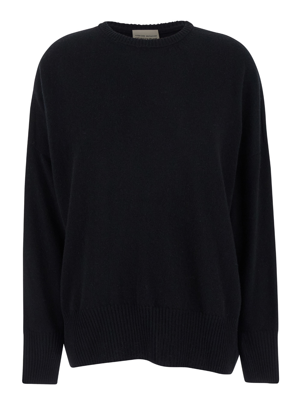 Black Crewneck Pullover With Ribbed Trim In Wool And Cashmere Woman