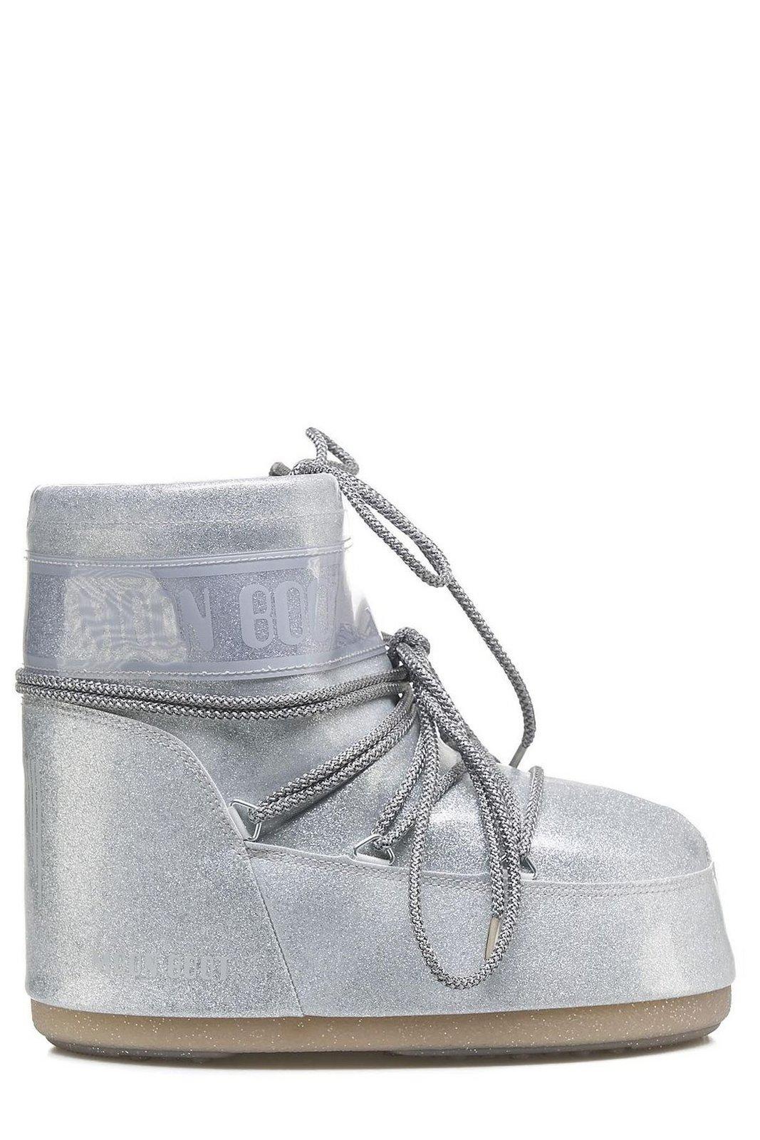 Shop Moon Boot Icon Low Glitter Lace-up Boots In Argento