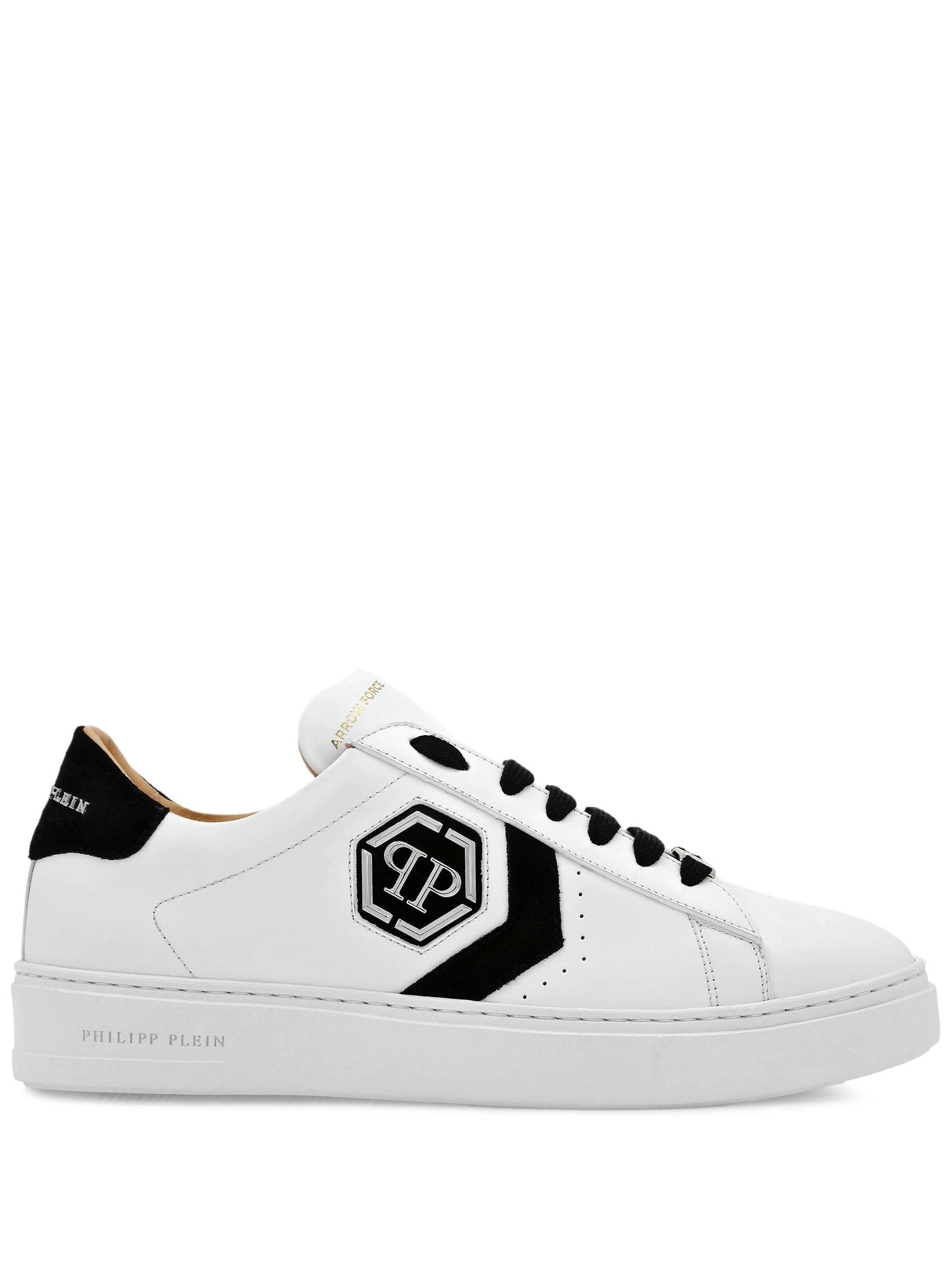 Low-top Leather Arrow Force Sneakers In White And Black