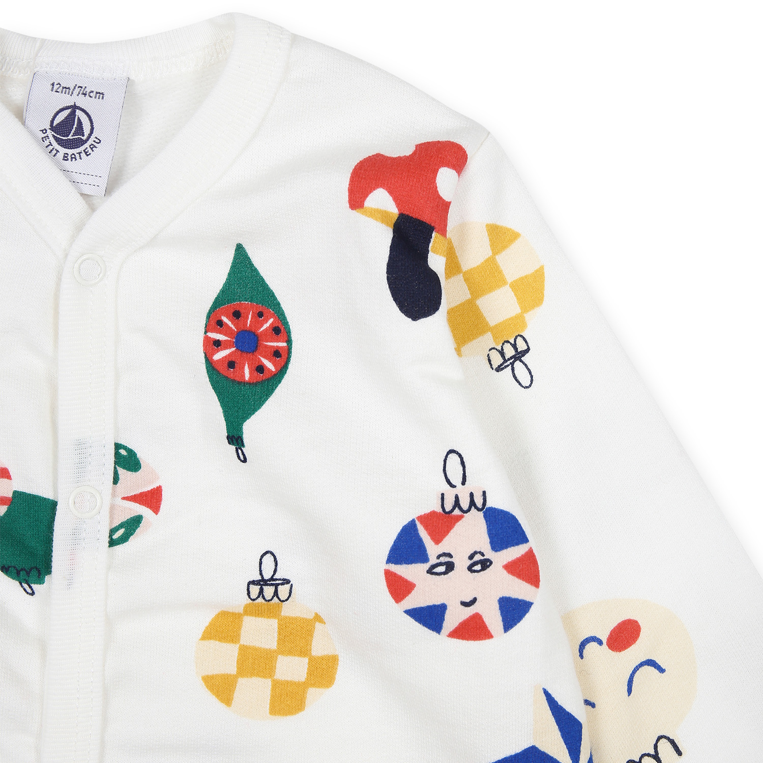 Petit Bateau White Babygrow For Babykids With Christmas Print In White