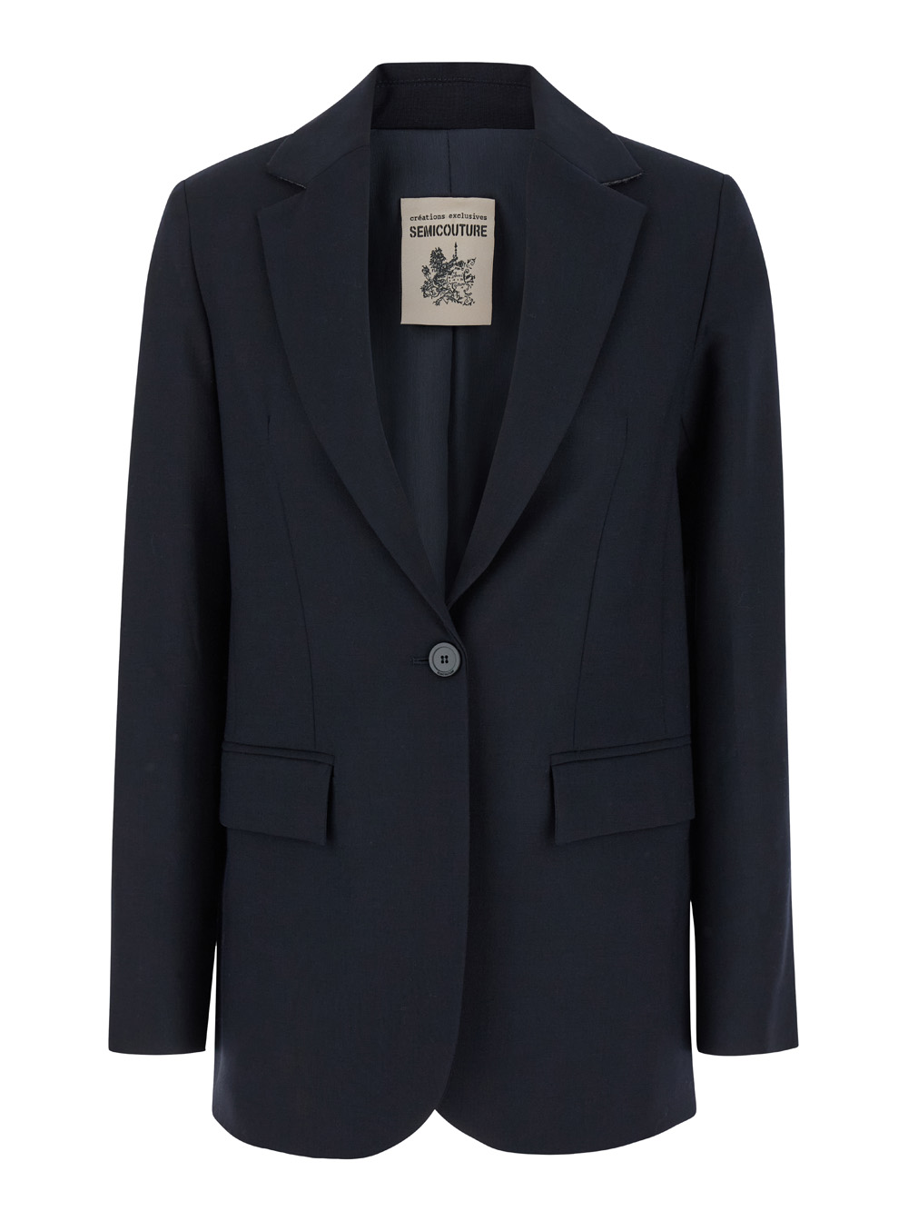 Blue Single-breasted Jacket With Notched Revers In Wool Blend Woman