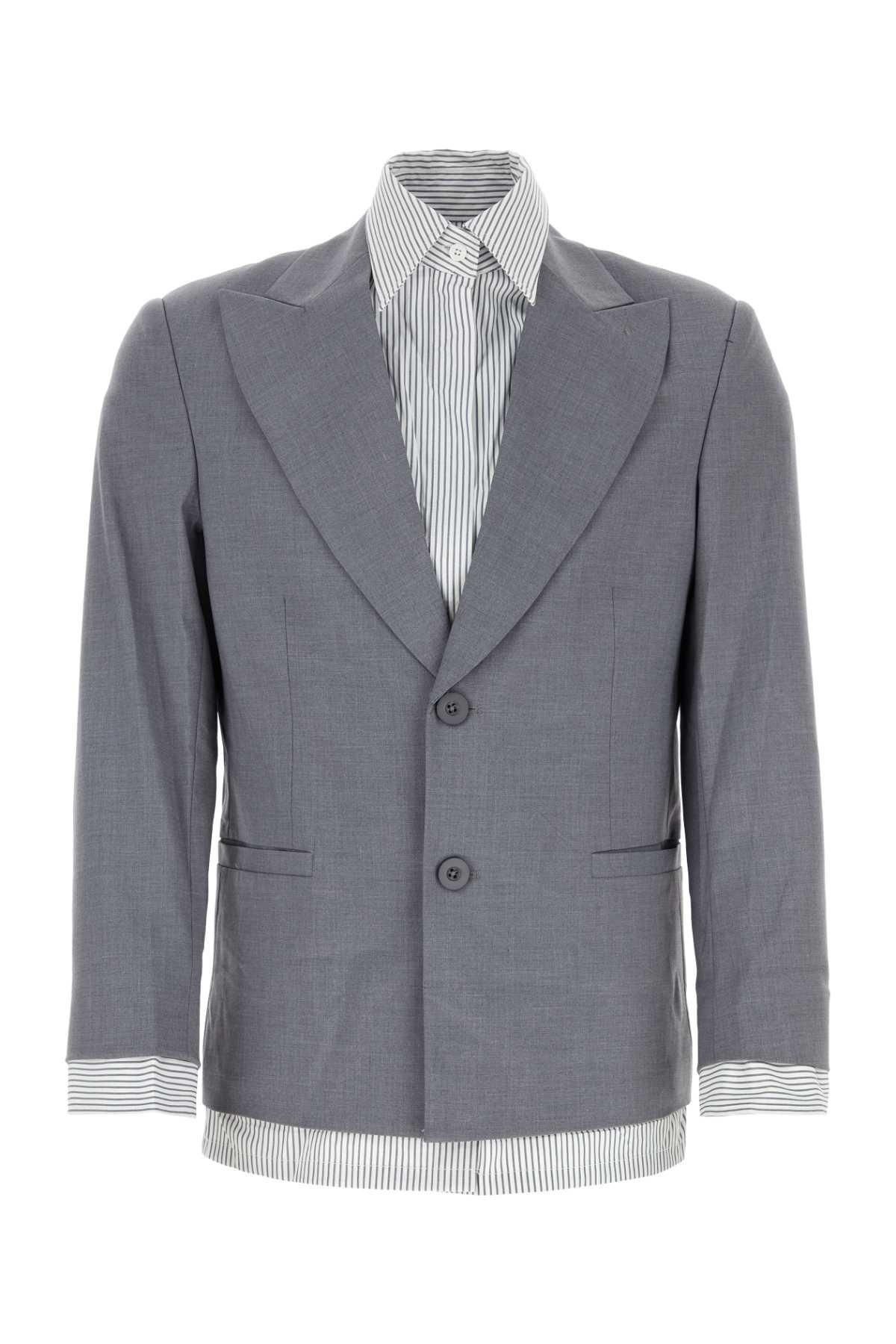 Grey Stretch Polyester Blend Blazer