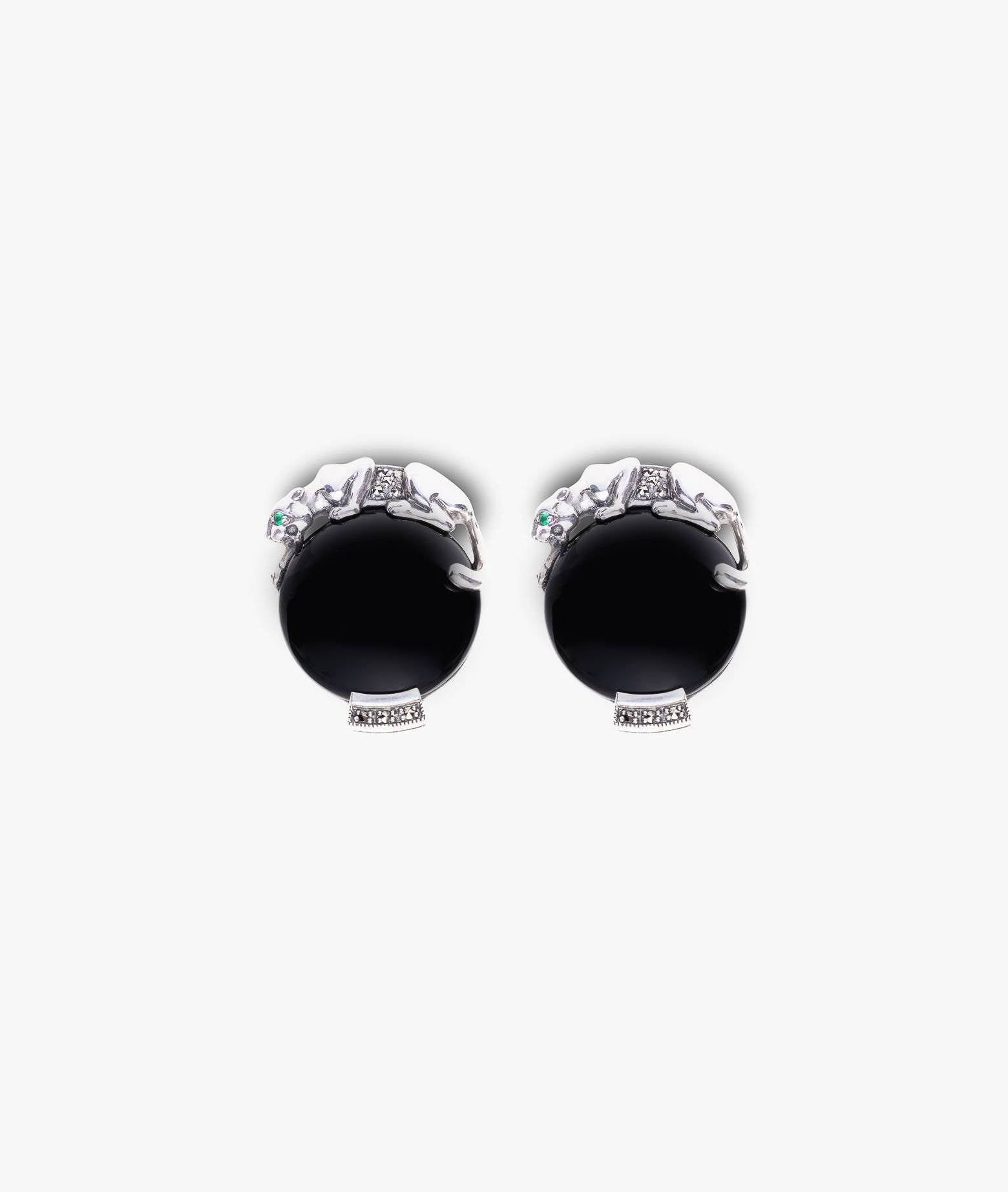 Silver And Onyx Cufflinks With Panther Design Cufflinks