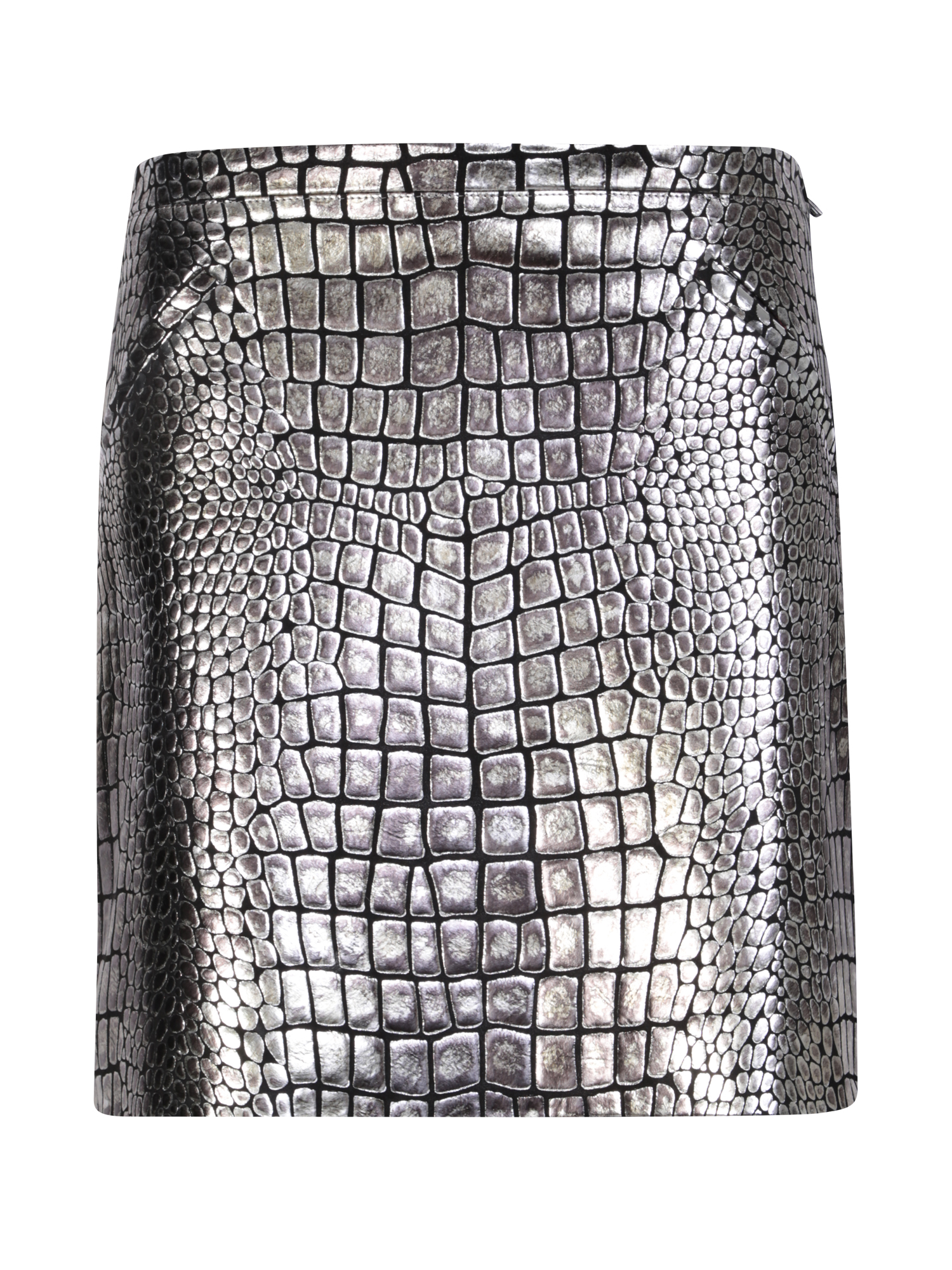 Dabbed Soft Printed Croco Leather Mini Skirt