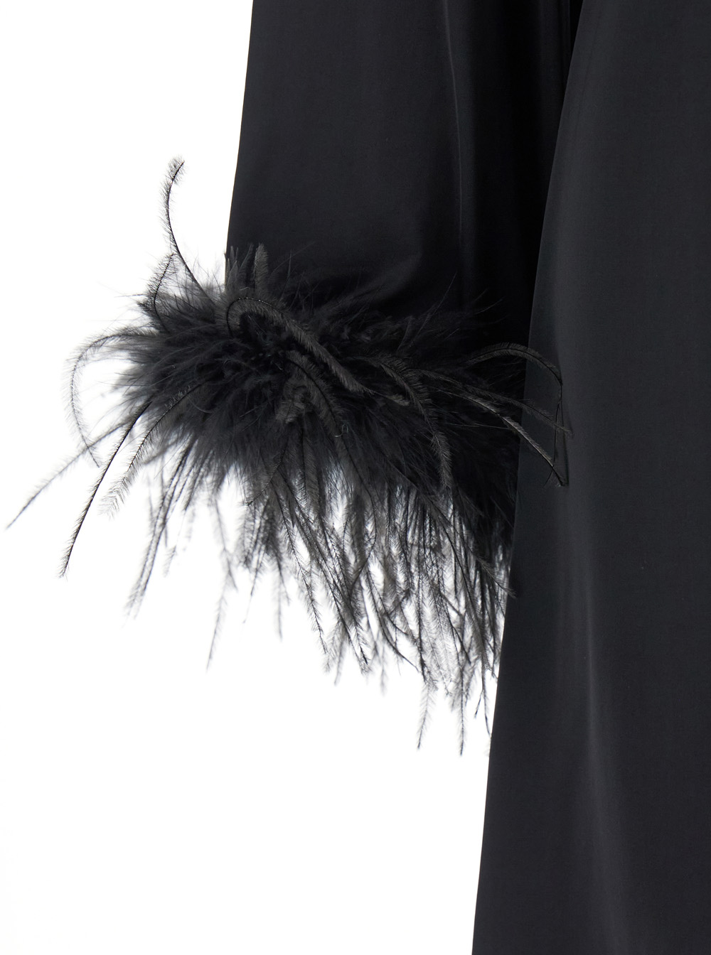 Shop Twinset Black Crewneck Dress With Feathered Cuffs In Viscose Woman In Nero