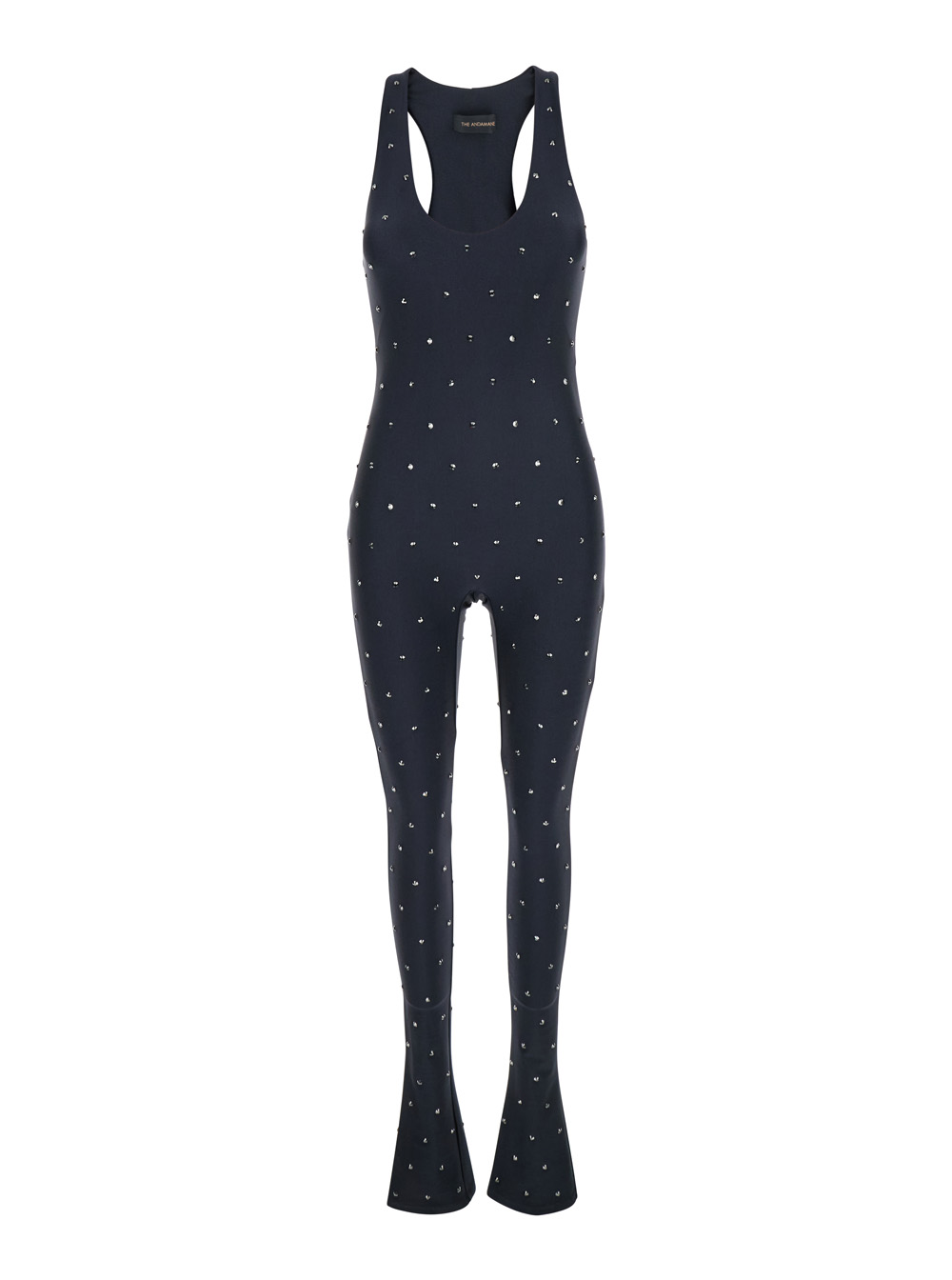 tess Black Jumpsuit With All-over Crystal Applications In Stretch Jersey Woman