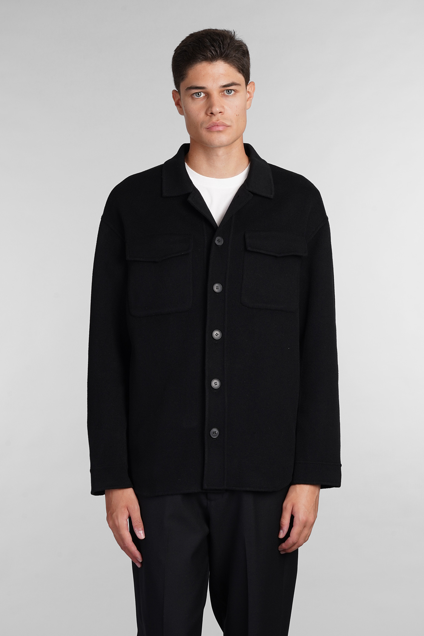 Shirt Double Casual Jacket In Black Wool