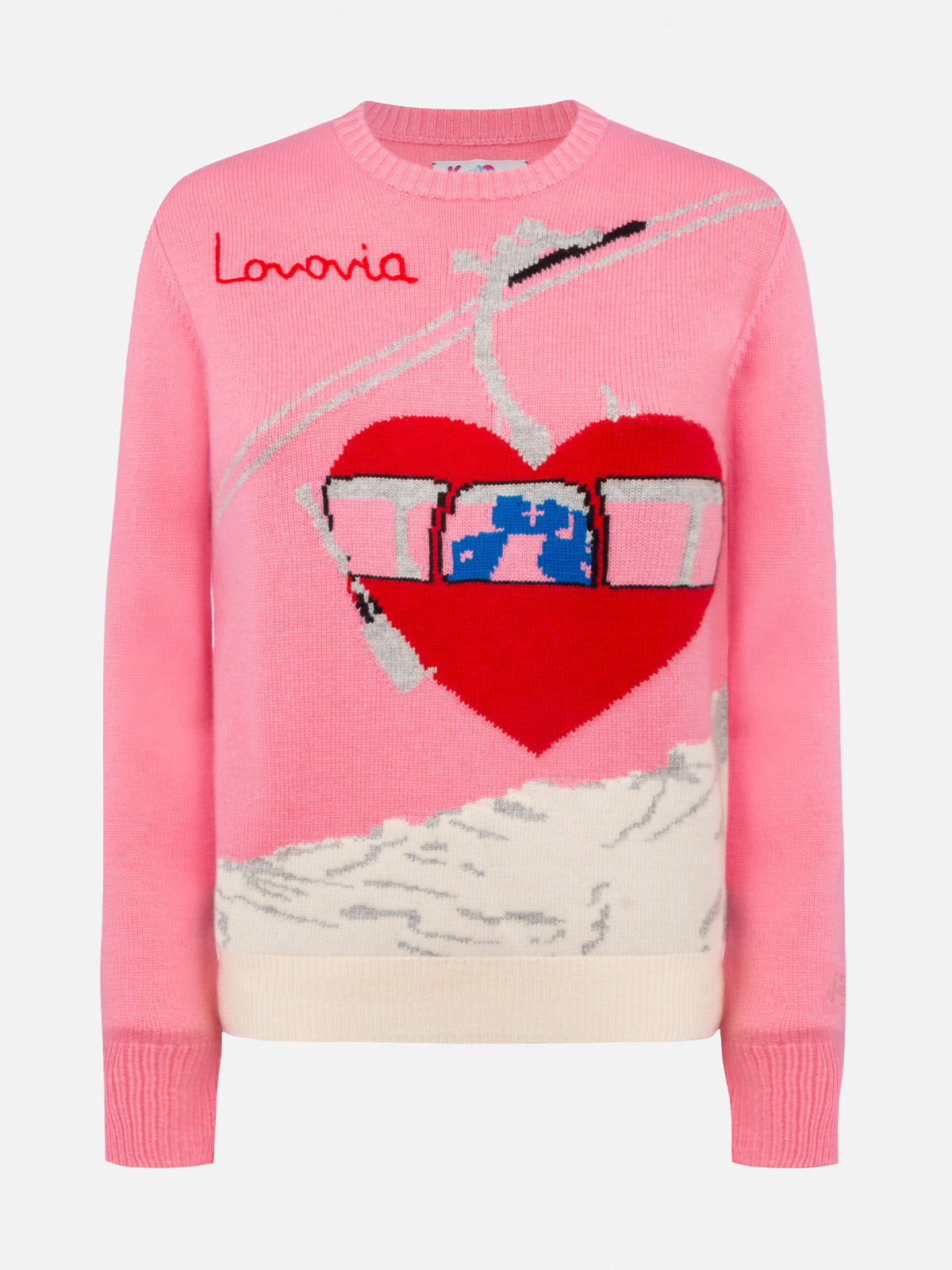 Mc2 Saint Barth Woman Cashmere Blend Sweater New Queen With Postcard Jacquard In Pink