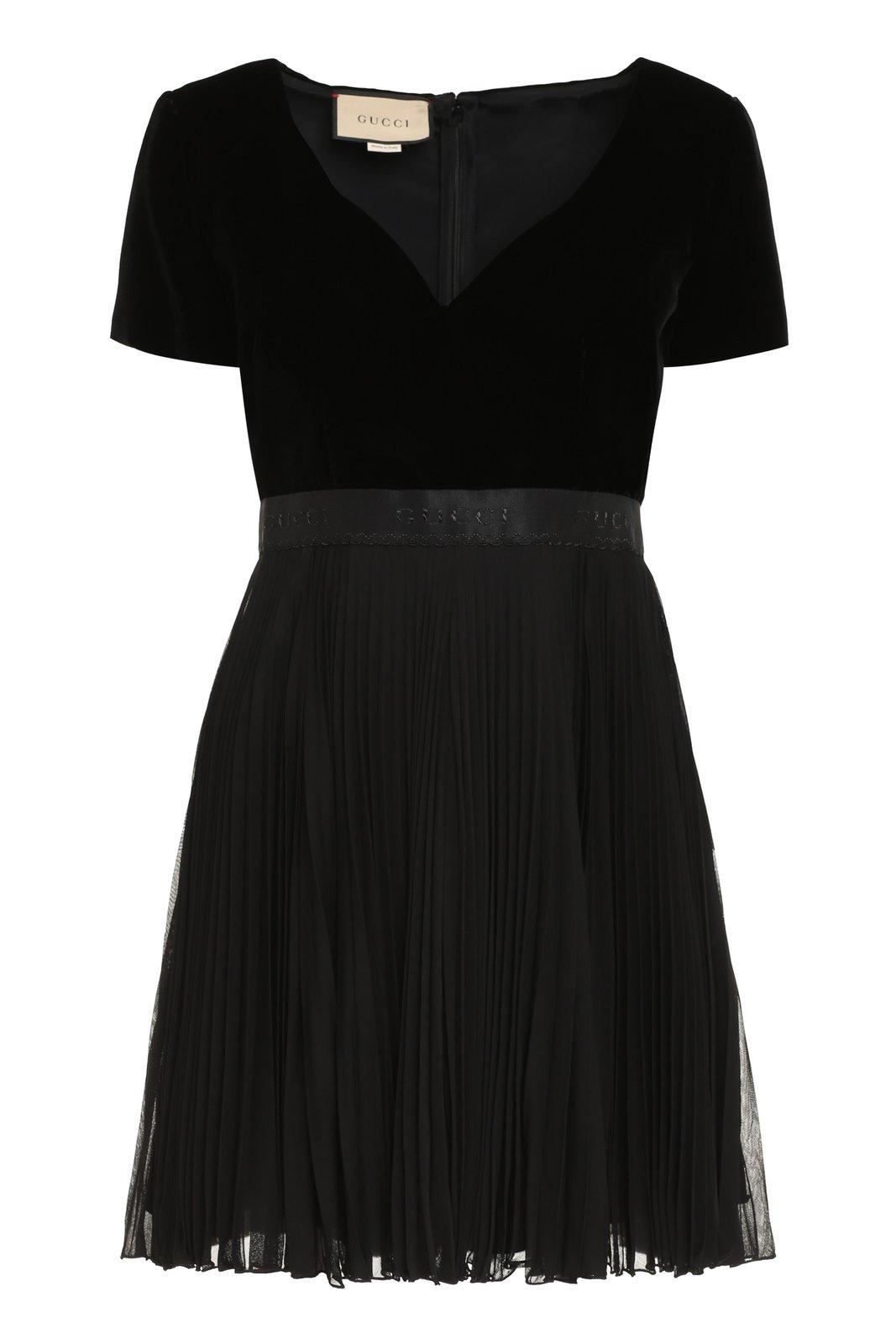 V-neck Pleated Mini Dress