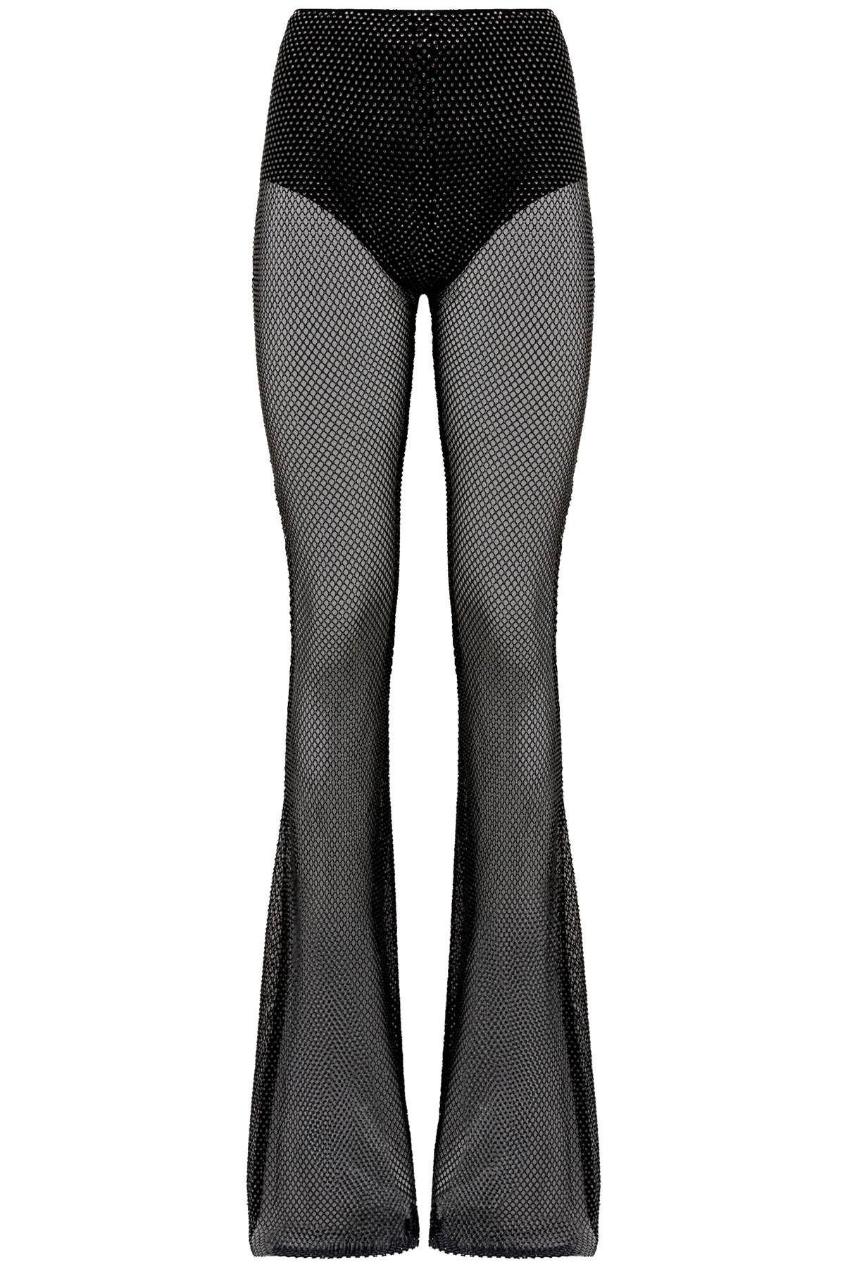 Rhinestone-studded Fishnet Knit Pants