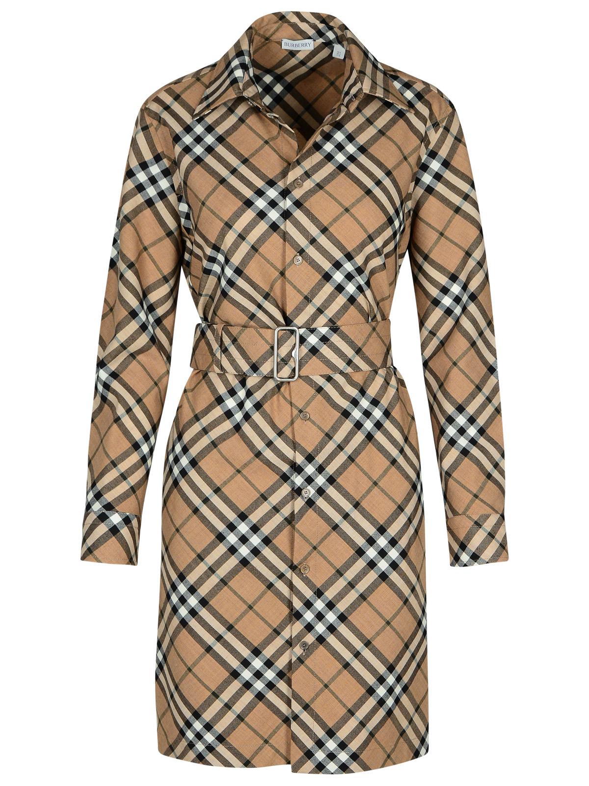 check Dress In Beige Wool Blend