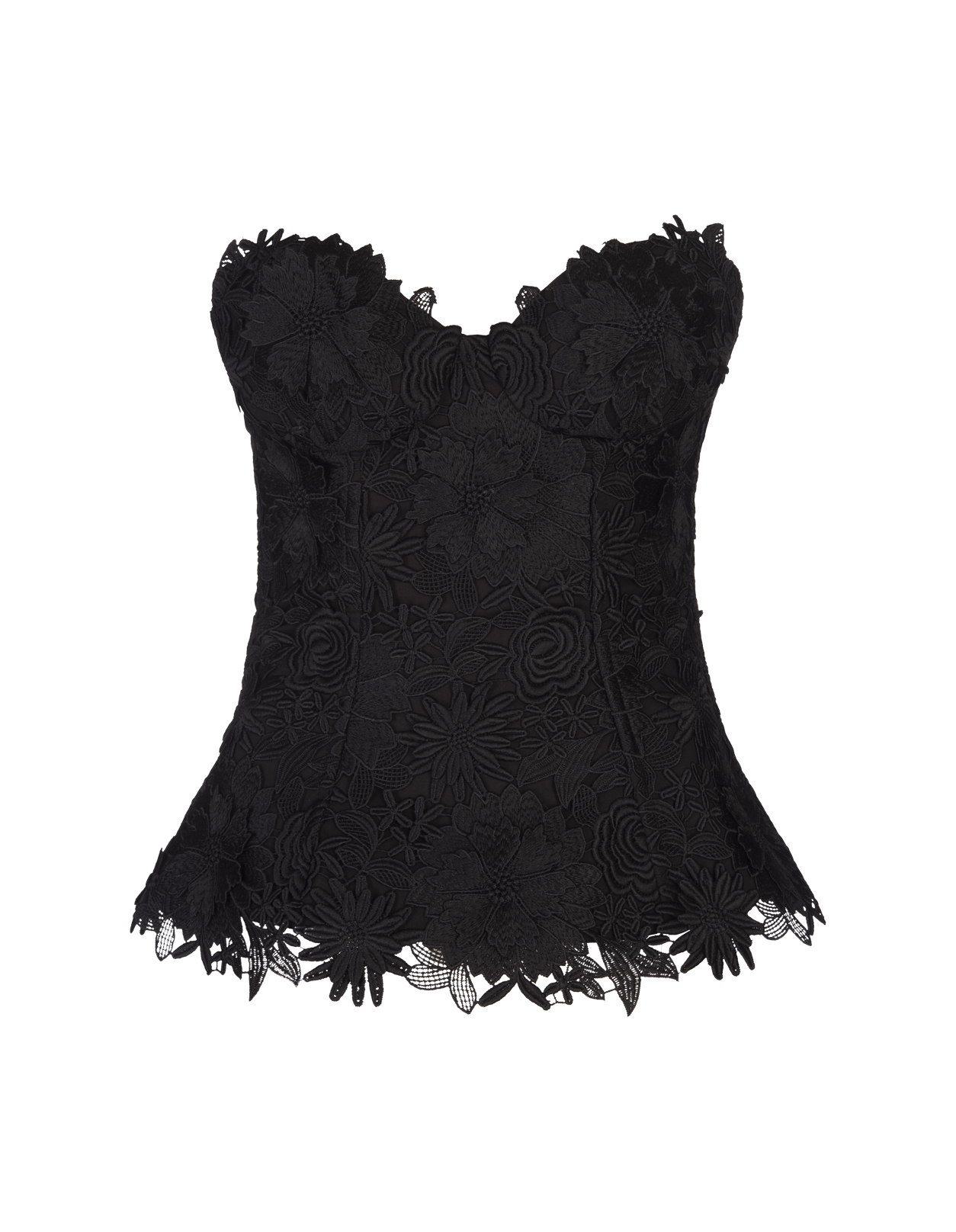 Black Top With Macramé And 3d Flowers