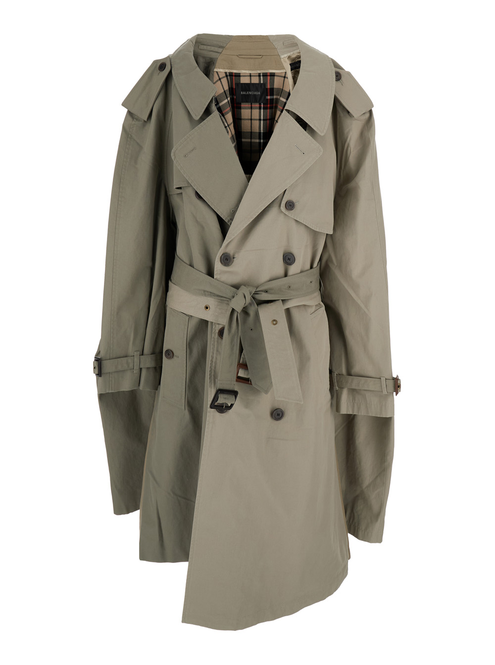 double Sleeve Beige Trench Coat With Extra Pair Of Sleeves In Cotton Woman