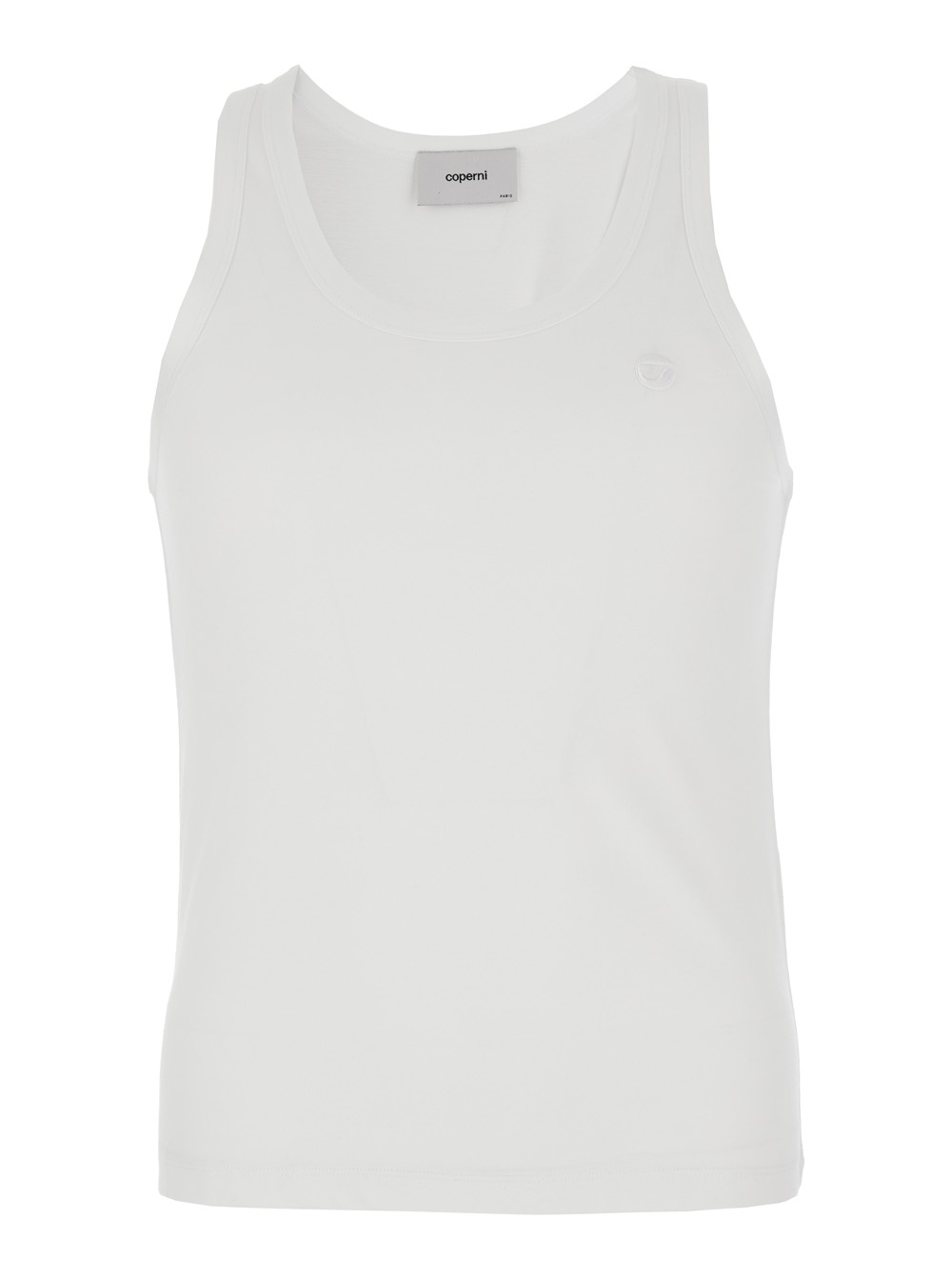 White Sleeveless Tank Top With Round Neck And Tonal Logo Patch On The Front In Cotton Blend Man