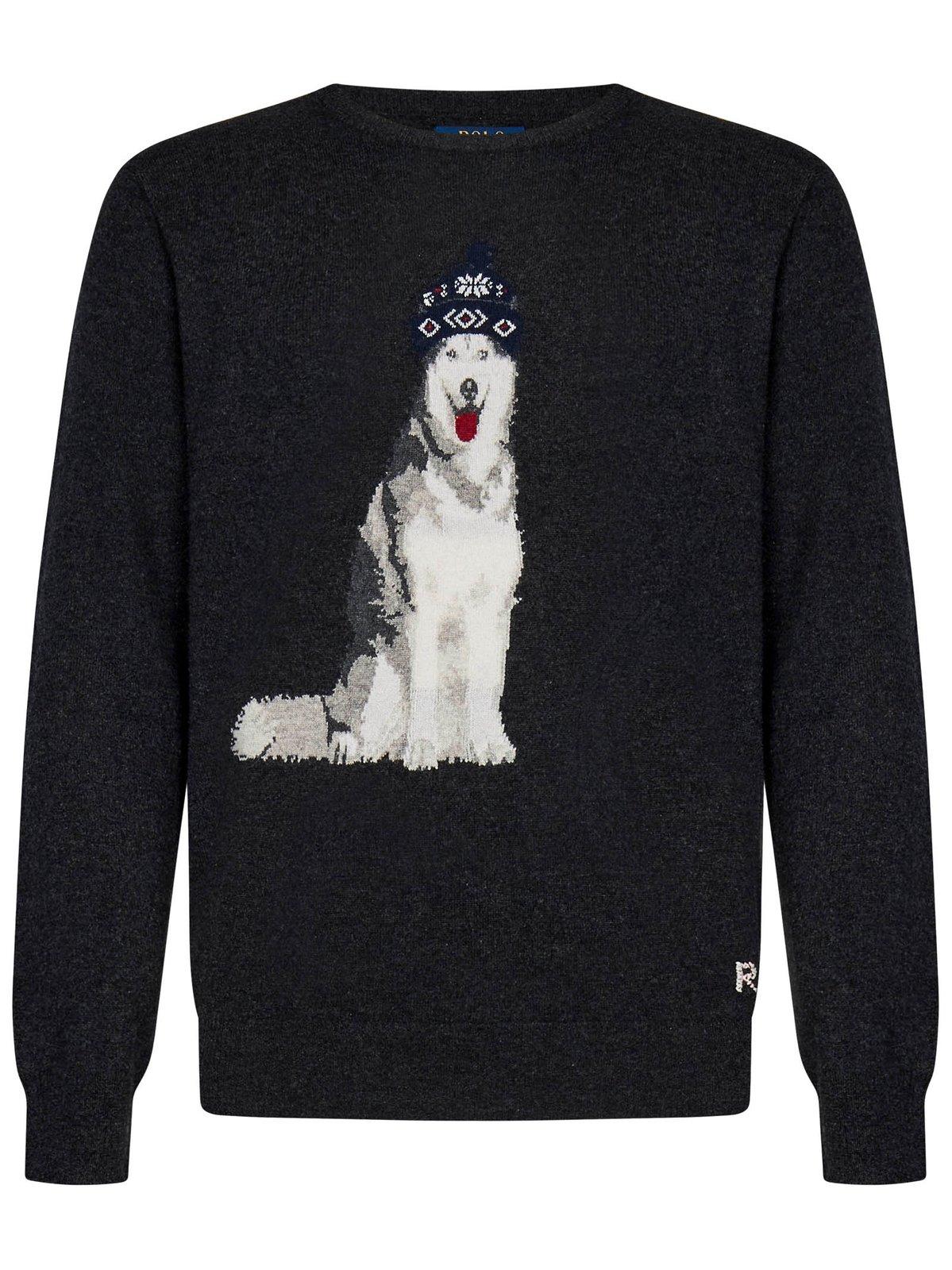 Dog-intarsia Crewneck Knitted Jumper