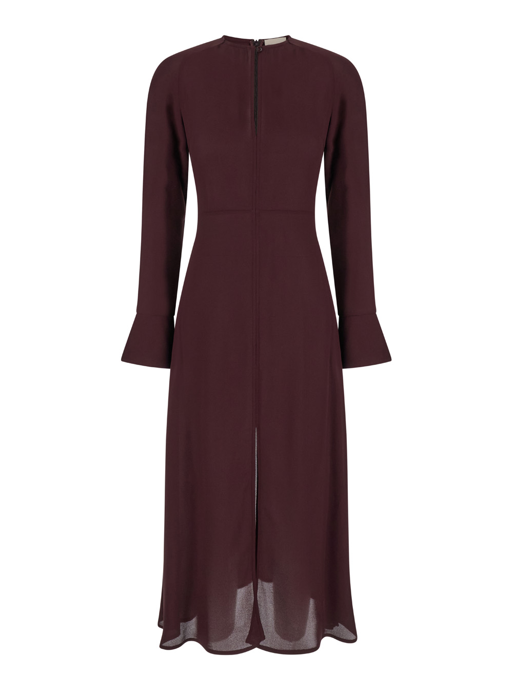 Bordeaux Crewneck Midi Dress With Long Sleeves In Viscose Woman