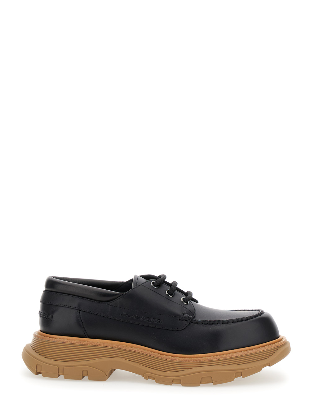 Black Derby Shoes With Engraved Logo And Platform In Leather Man