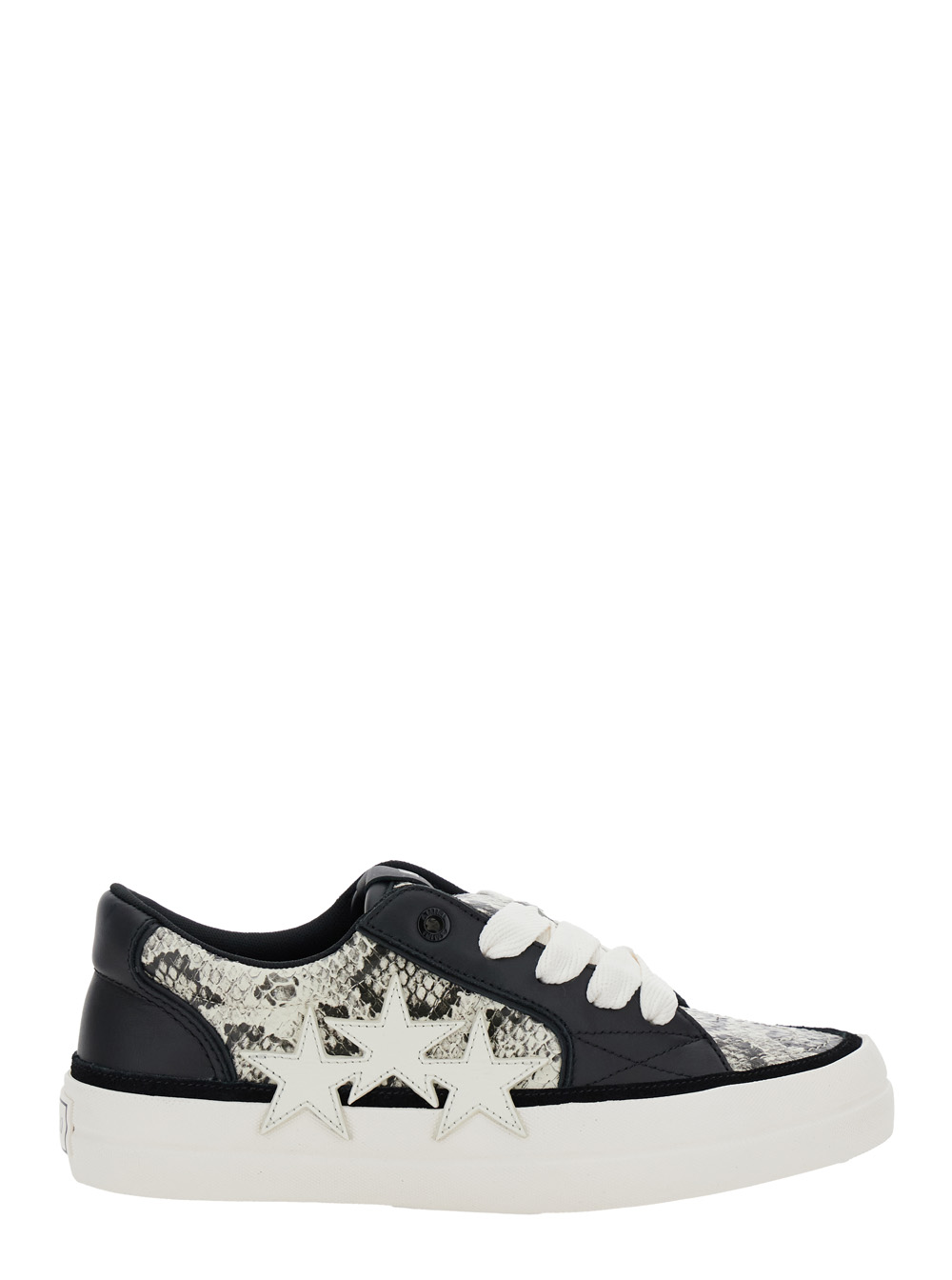 Black Low Top Sneaker With Python Print In Leather Man