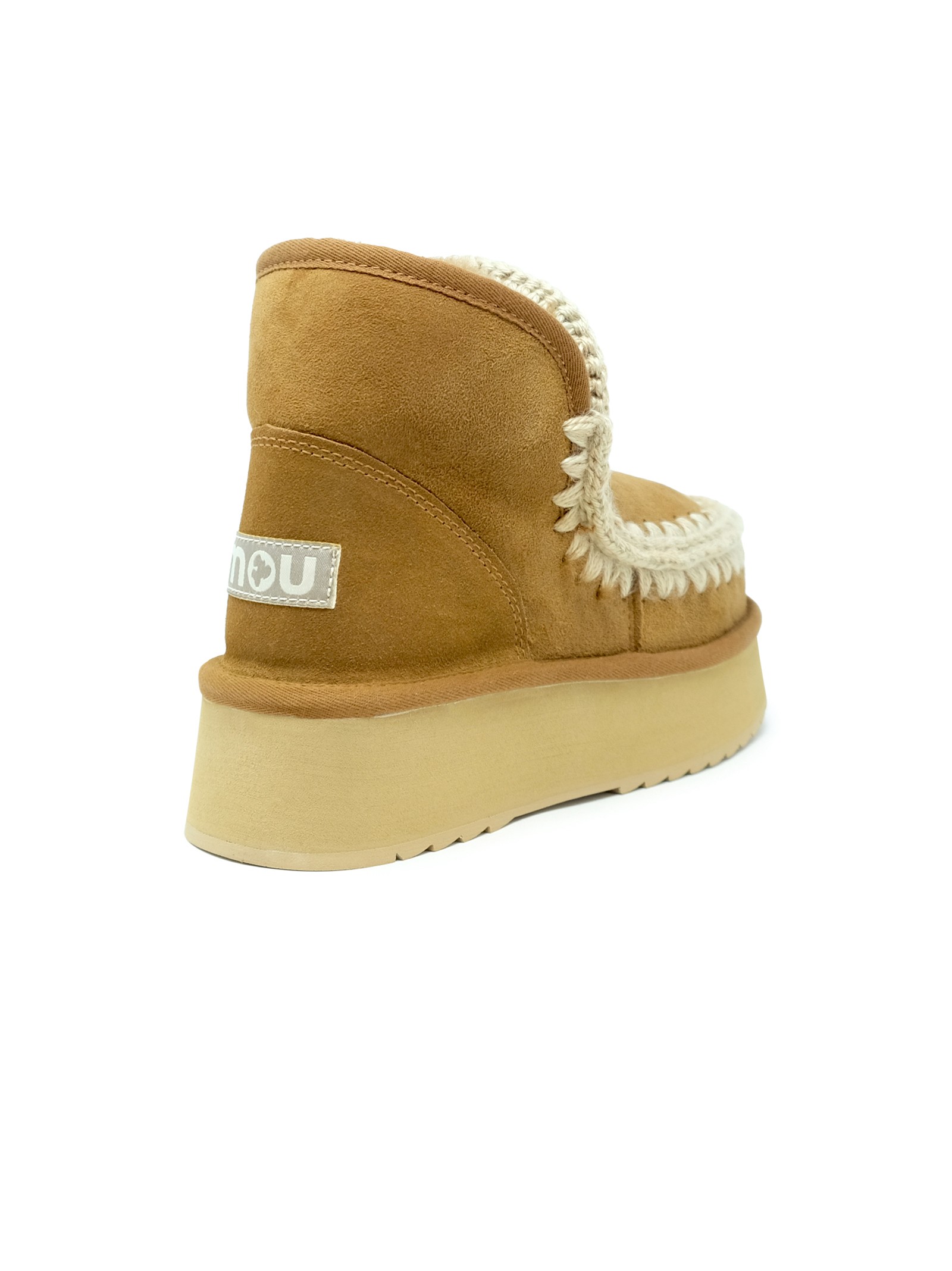 Mou Cognac Mini Eskimo Leather Wool Rubber Platform Boot In Cognac