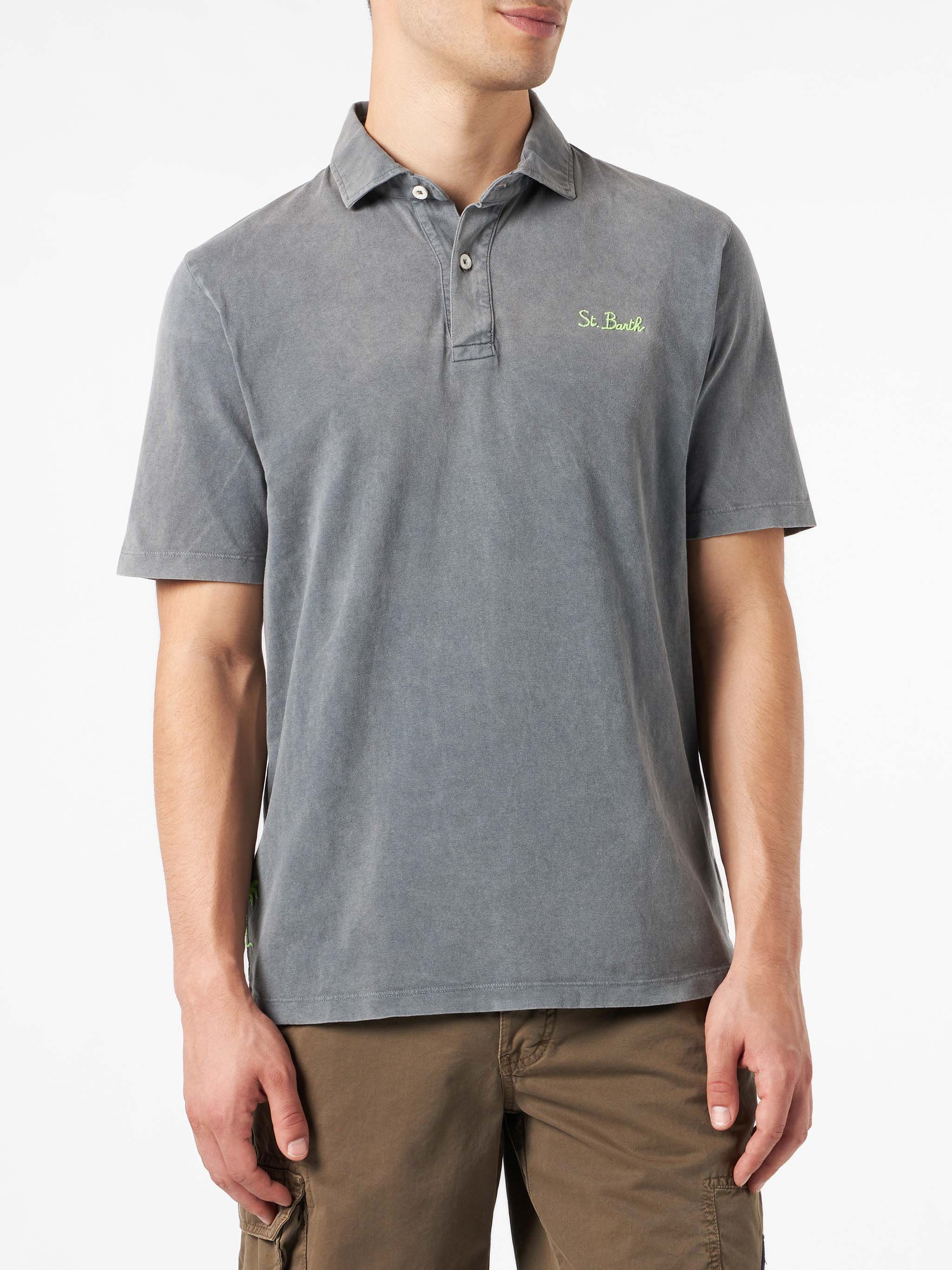 Man Grey Polo Shirt With Embroidery