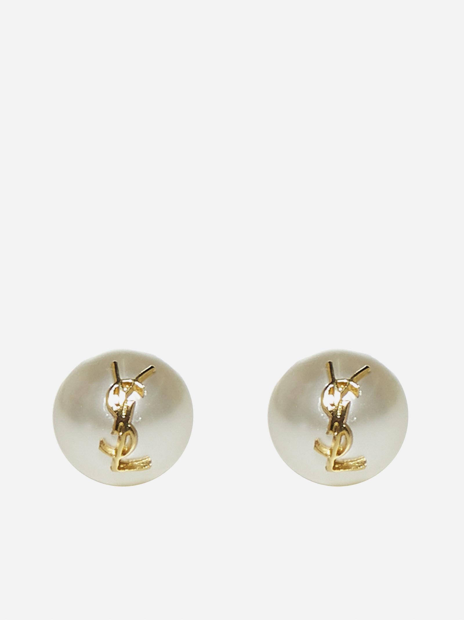 Ysl Logo Pearl Earrings