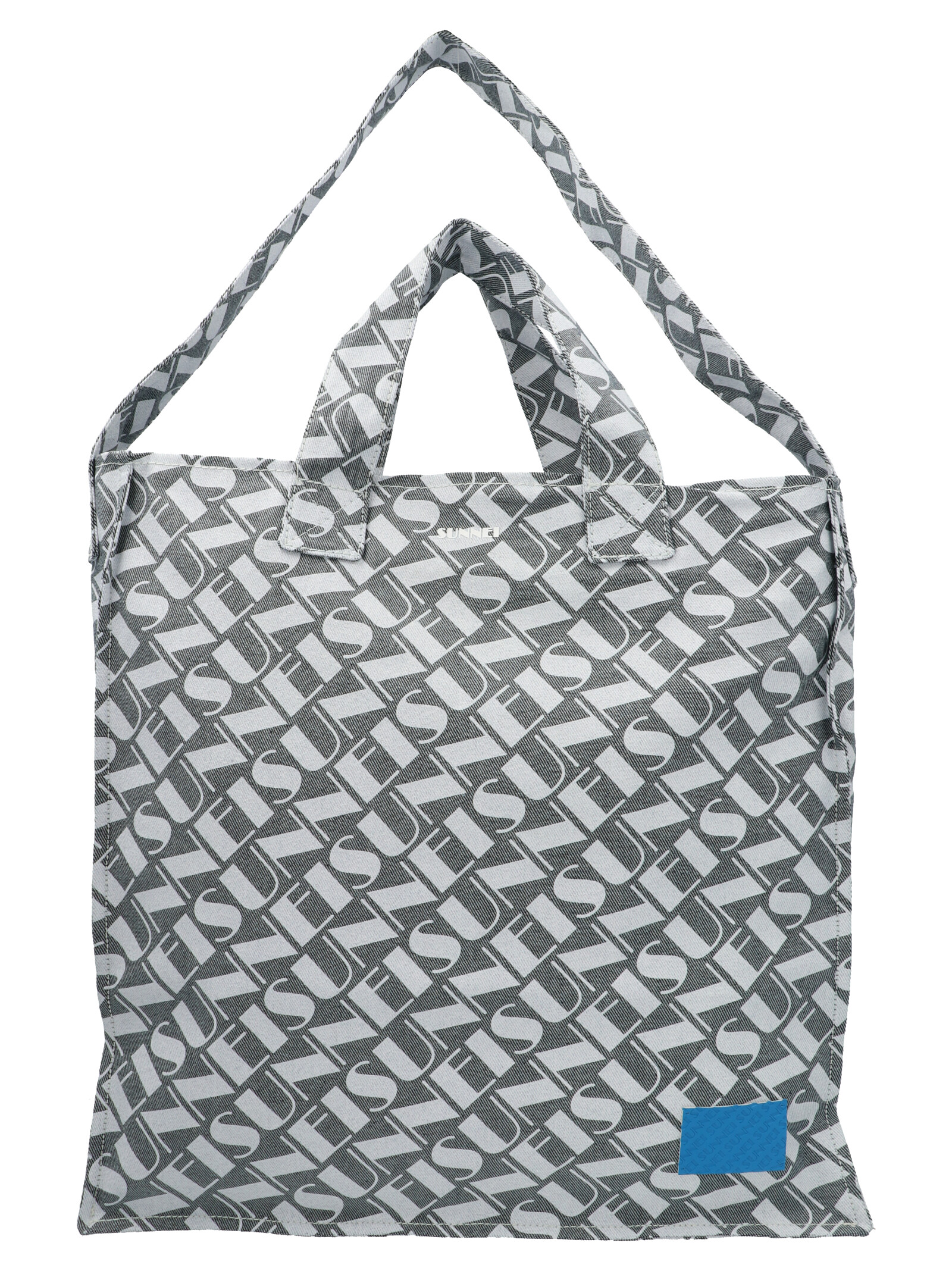 Logo Print Denim Shopping Bag